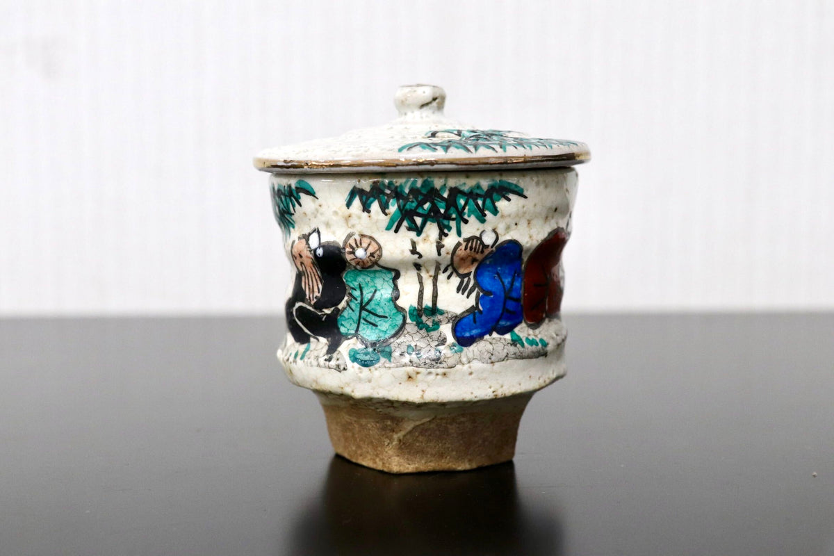 GMJH332AM◯竹林七賢図 色絵金彩 蓋付汲出茶碗 二客揃 夫婦湯呑 煎茶器 茶道具 古陶磁