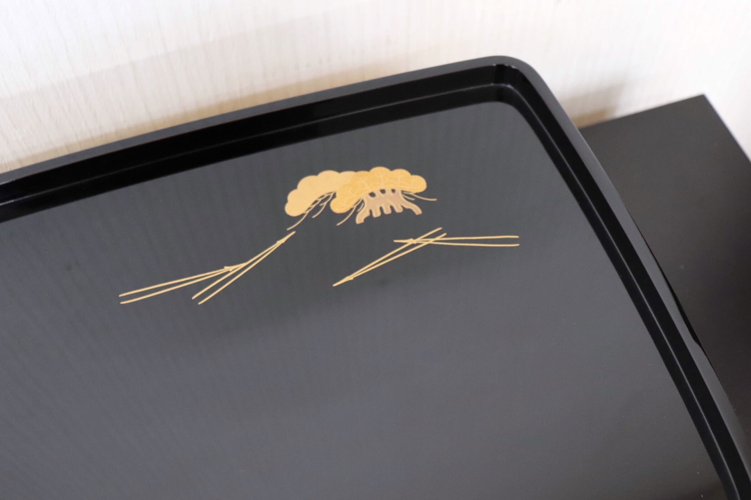 GMFH185A○輪島塗り お膳 盆 和善 トレイ 黒塗り 御会席膳 若松 伝統工芸 美品