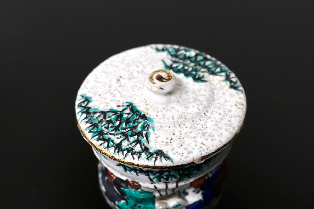 GMJH332AM◯竹林七賢図 色絵金彩 蓋付汲出茶碗 二客揃 夫婦湯呑 煎茶器 茶道具 古陶磁
