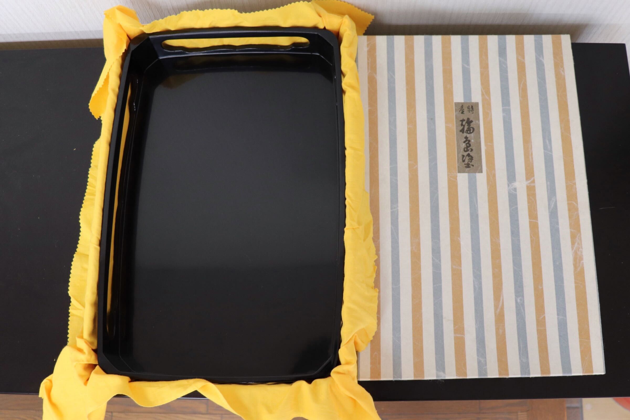 GMFH185A○輪島塗り お膳 盆 和善 トレイ 黒塗り 御会席膳 若松 伝統工芸 美品