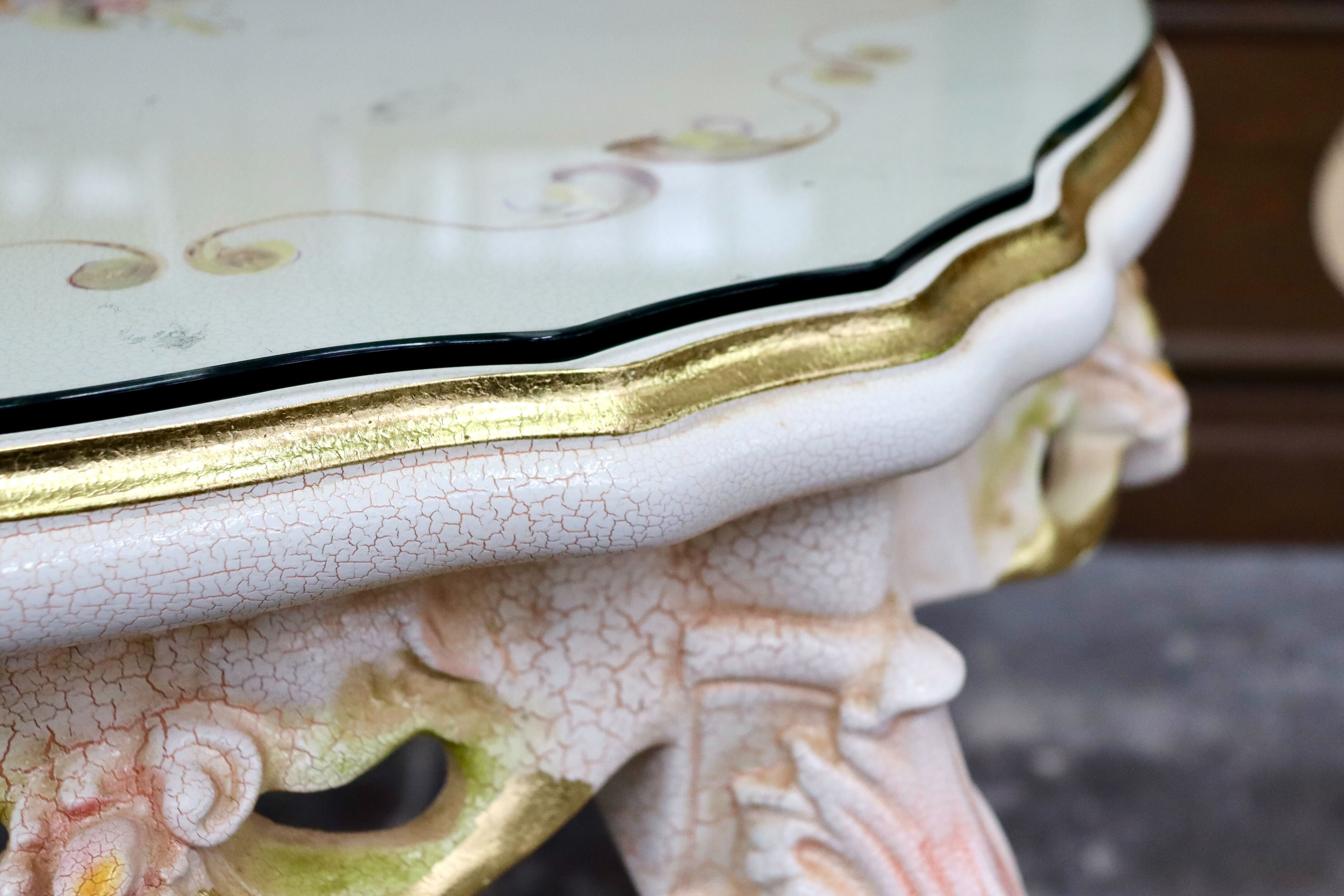 GMIS418F○サイドテーブル コーヒーテーブル 飾り台 花台 猫脚 ヨーロピアン ロココ調 アンティーク エレガント 花柄