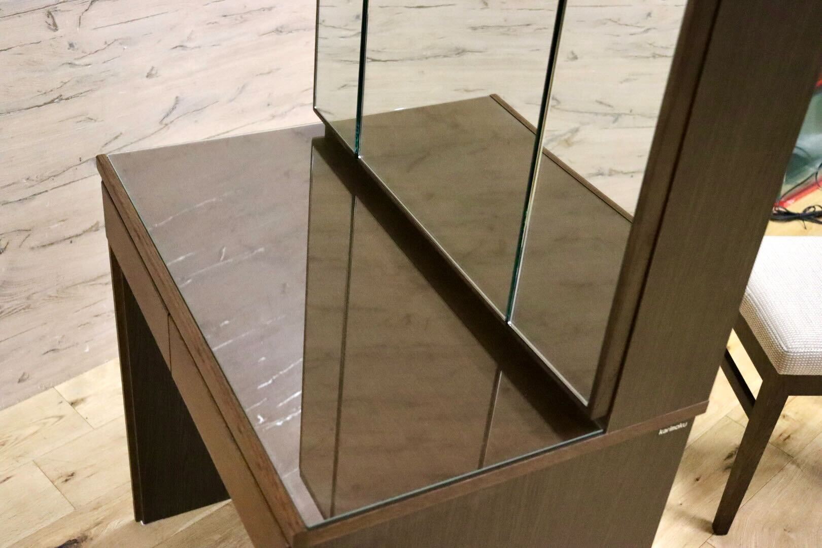 GMIH278○karimoku / カリモク QT2321 ドレッサー 三面鏡 鏡台 化粧台 オーク材 モカブラウン 国産家具 定価約18.8万 美品