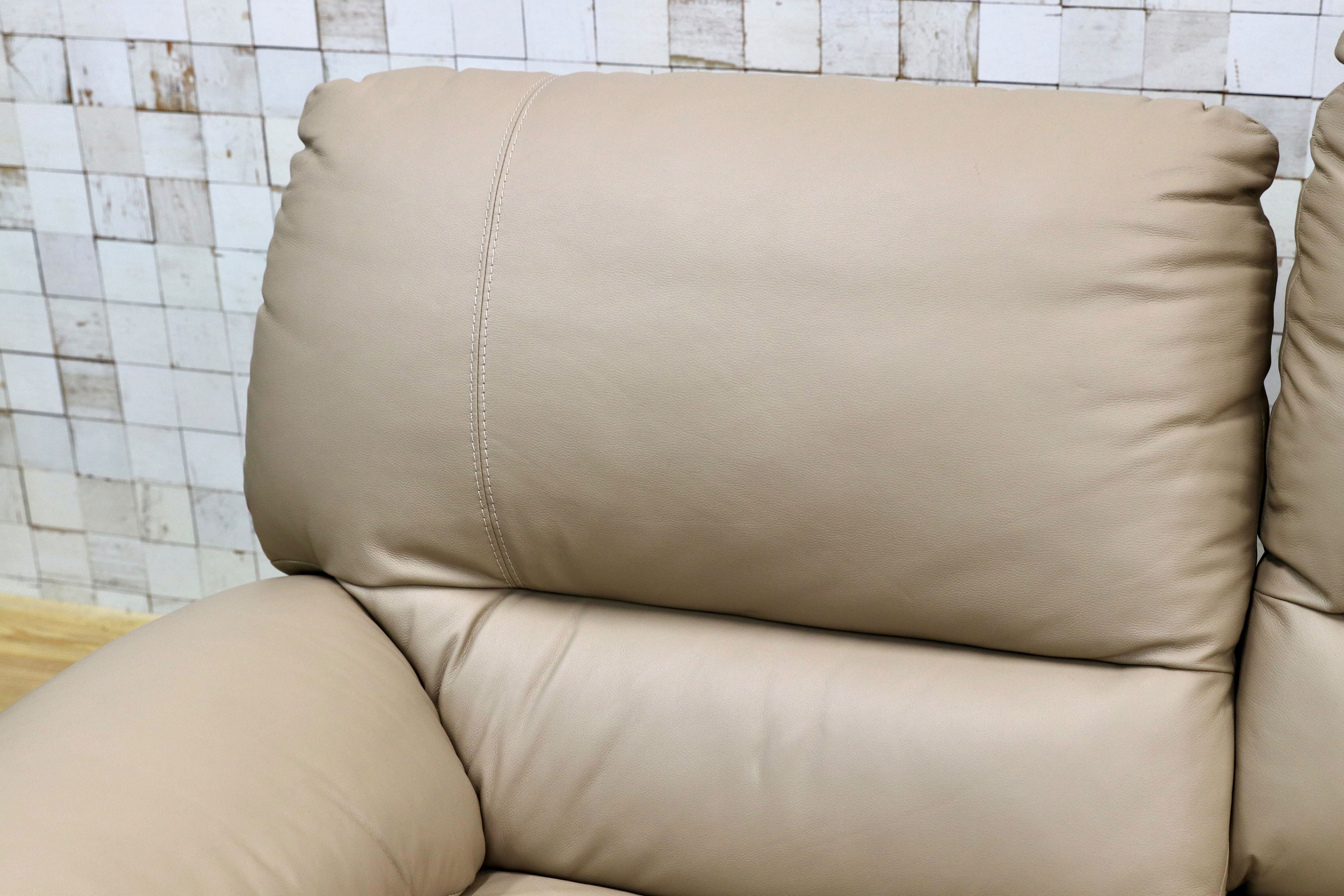 GMGK463○Leatherworld / レザーワールド 2人掛けソファ ラブソファ 連結 本革 ベージュ IDC大塚家具 2シーター 手動リクライニング