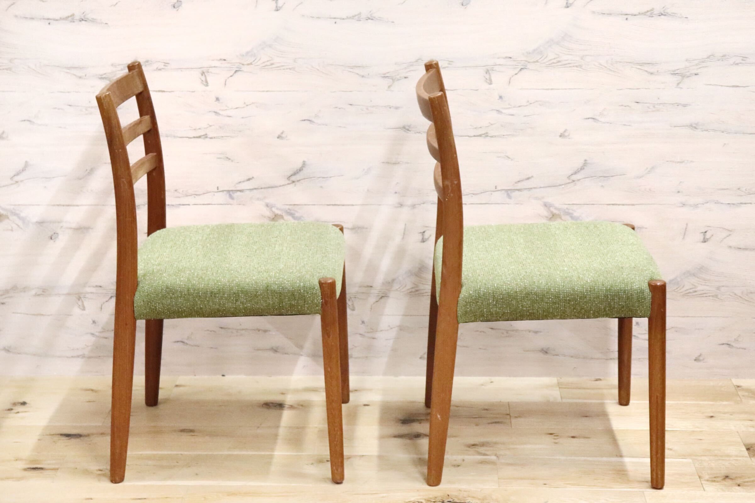 GMFH368B○日進木工 / nissin ダイニングチェア 椅子 2脚セット 飛騨高山 チーク材 ヴィンテージ 北欧スタイル 座面張替え済み