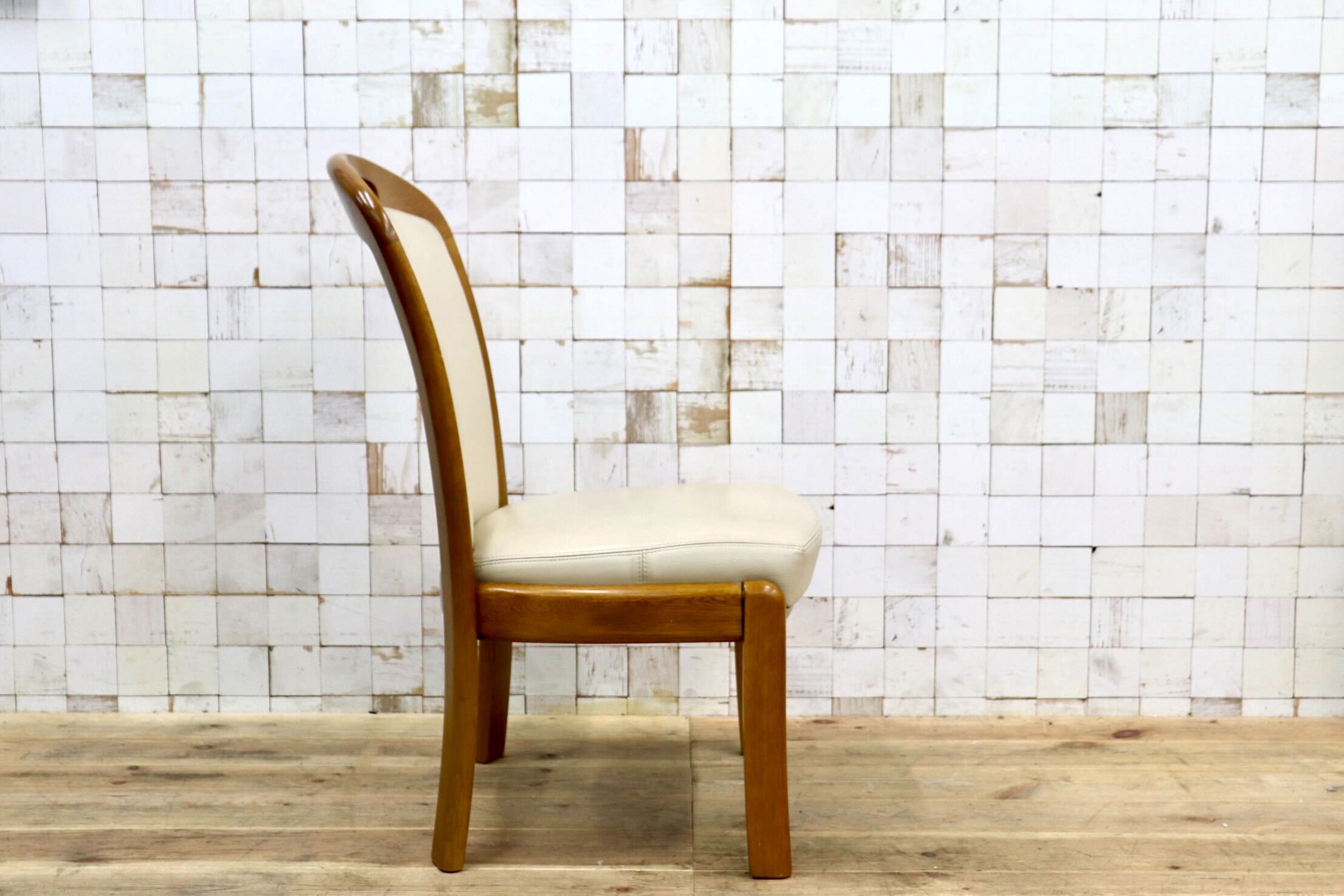 GMIS547C〇浜本工芸 / HAMAMOTO 椅子 ダイニングチェア アームレスチェア 本革 アイボリー オーク 定価約6.8万