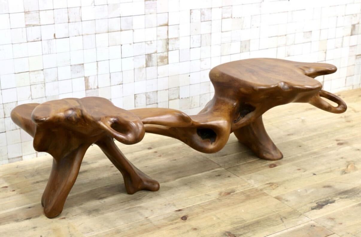 GMIS549○オールドチーク 飾り台 ローボード 花台 ベンチ 芸術作品 工芸品 和室 座敷 和モダン アンティーク