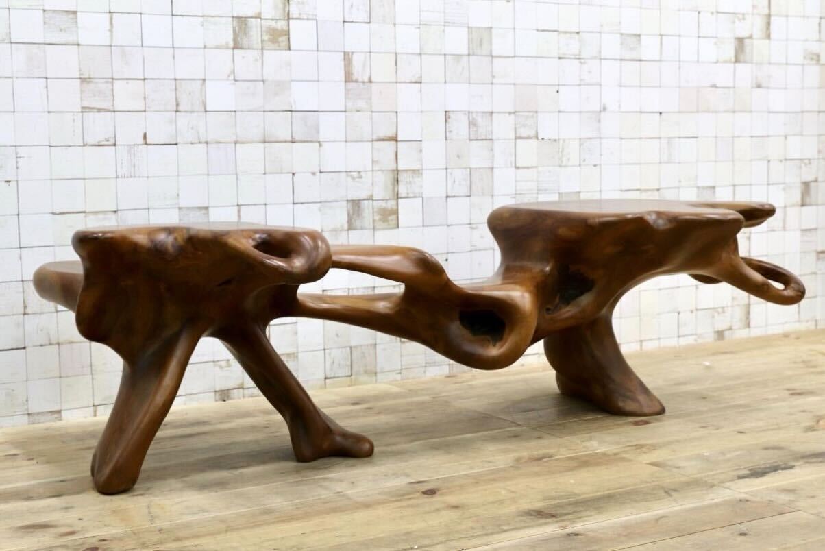 GMIS549○オールドチーク 飾り台 ローボード 花台 ベンチ 芸術作品 工芸品 和室 座敷 和モダン アンティーク