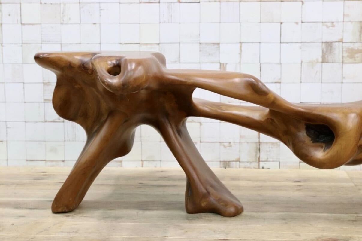 GMIS549○オールドチーク 飾り台 ローボード 花台 ベンチ 芸術作品 工芸品 和室 座敷 和モダン アンティーク