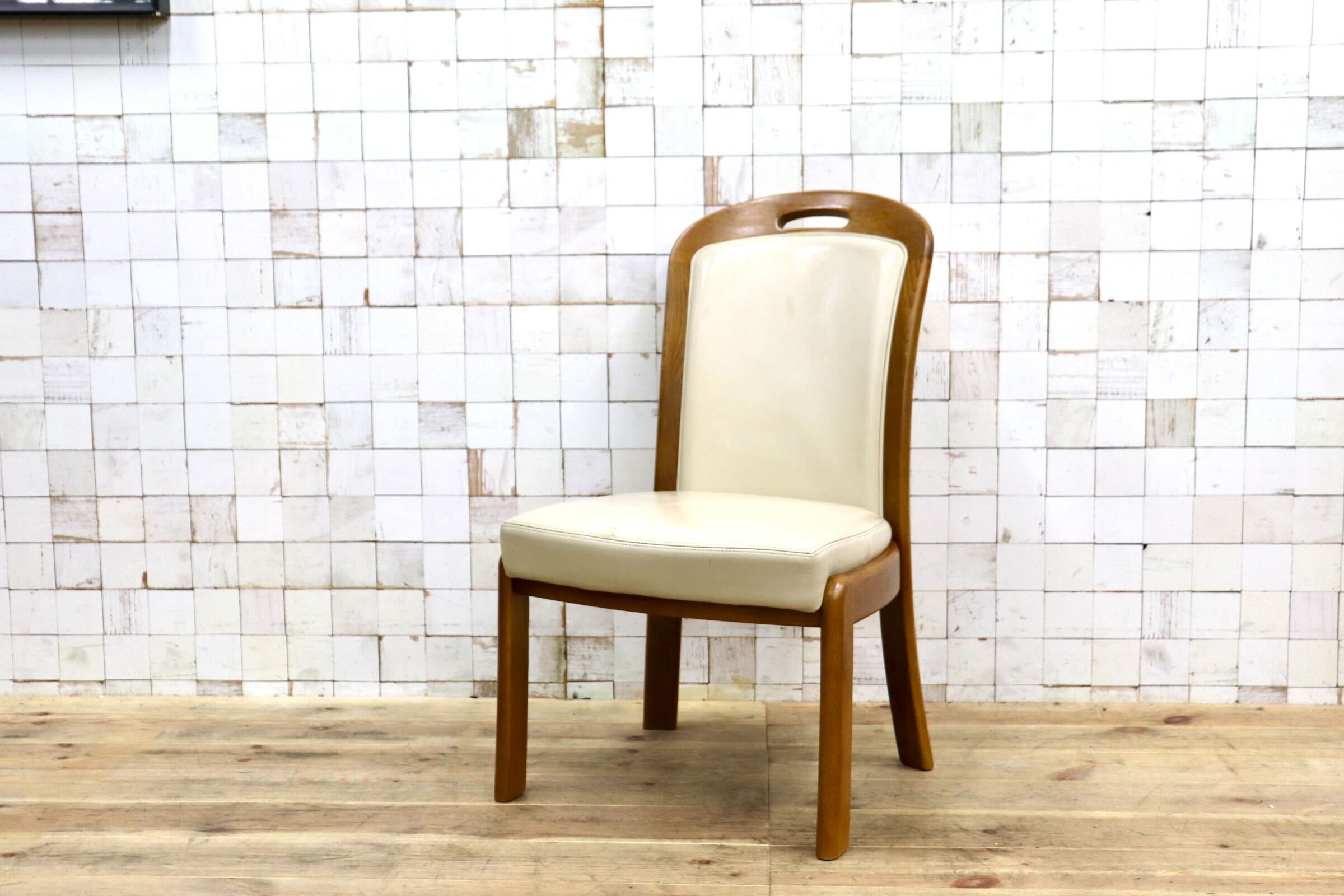 GMIS547D〇浜本工芸 / HAMAMOTO 椅子 ダイニングチェア アームレスチェア 本革 アイボリー オーク 定価約6.8万