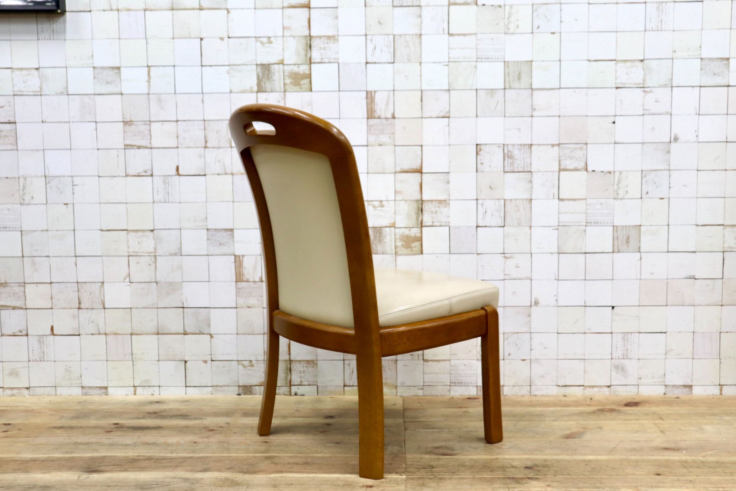 GMIS547D〇浜本工芸 / HAMAMOTO 椅子 ダイニングチェア アームレスチェア 本革 アイボリー オーク 定価約6.8万