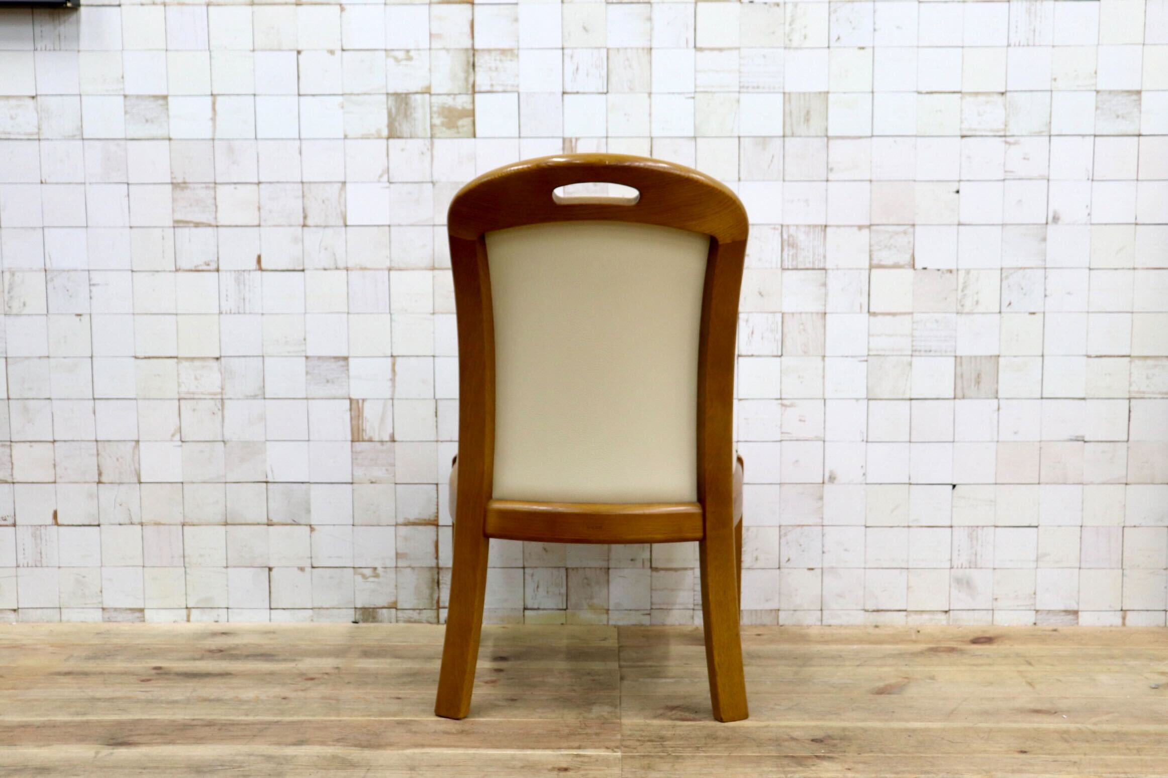 GMIS547D〇浜本工芸 / HAMAMOTO 椅子 ダイニングチェア アームレスチェア 本革 アイボリー オーク 定価約6.8万