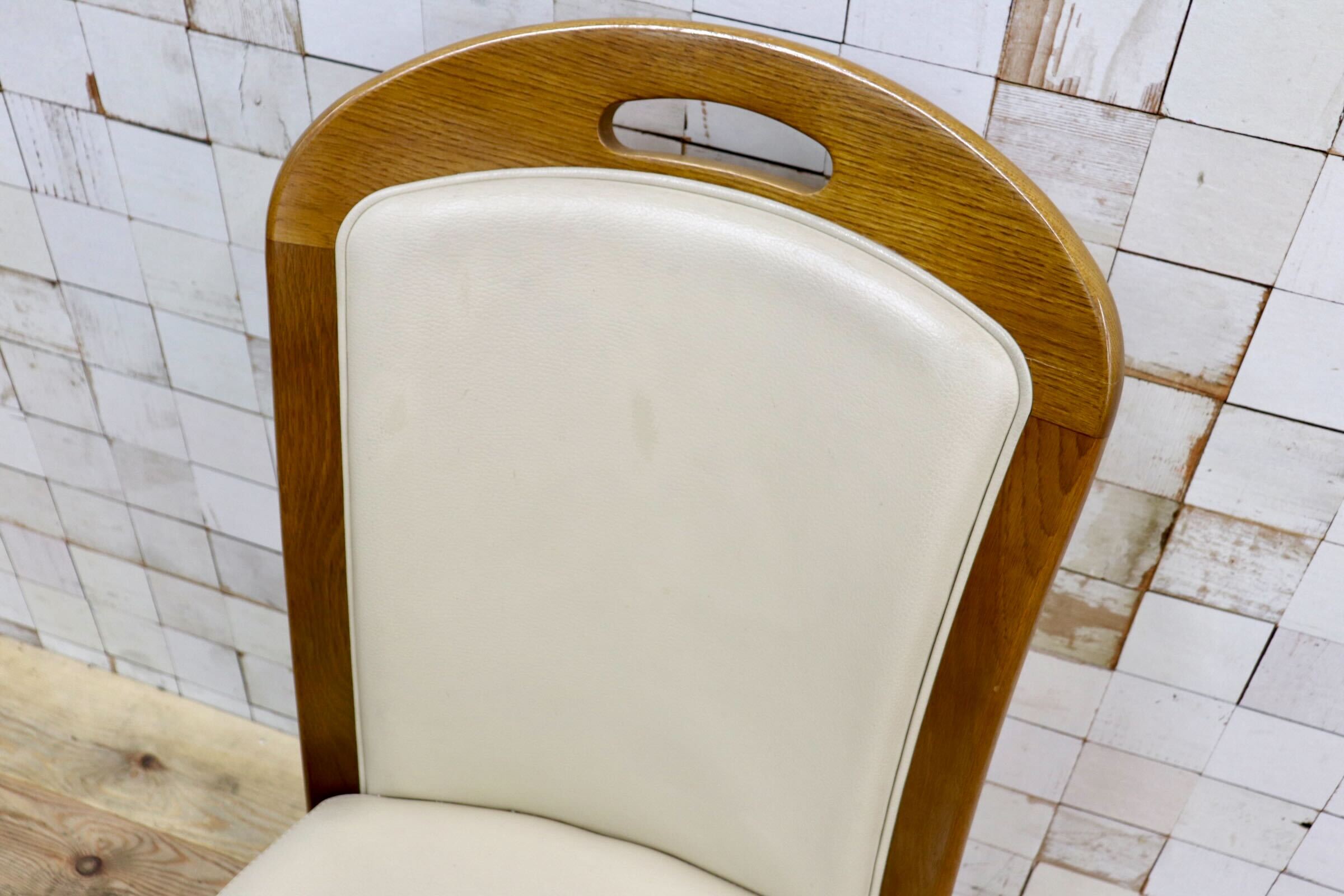 GMIS547D〇浜本工芸 / HAMAMOTO 椅子 ダイニングチェア アームレスチェア 本革 アイボリー オーク 定価約6.8万