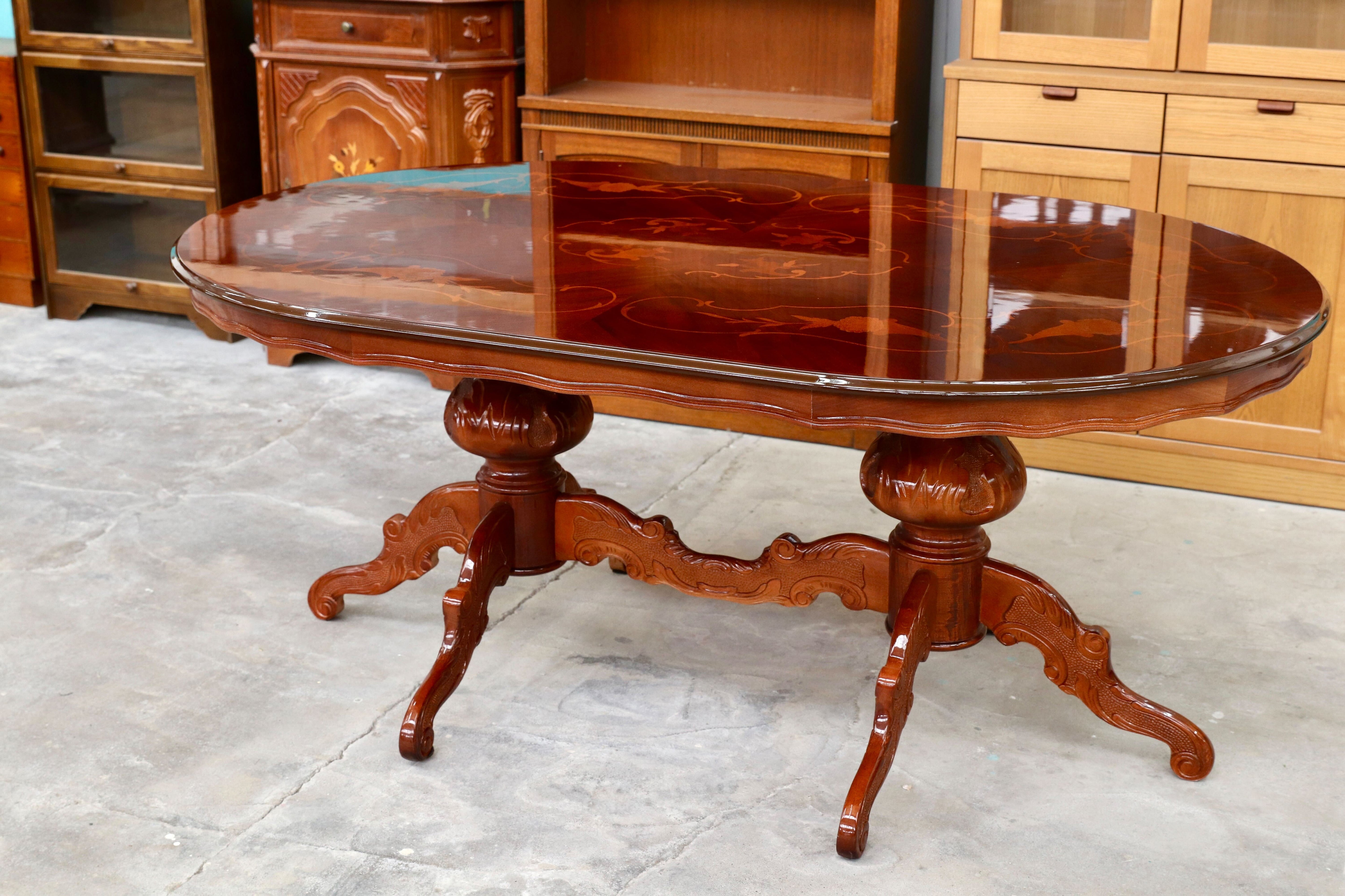 GMIK181○イタリア製 ディノス クラシック ダイニングテーブル 食卓テーブル 象嵌細工 モデルルーム展示品