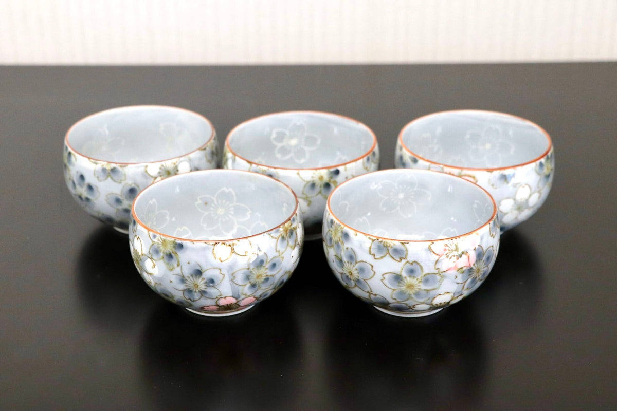 GMJH332AN○有田焼 急須茶器揃 急須 湯呑 汲出 仙茶 桜文様 染錦 和食器 茶器 陶器 和モダン 5客セット