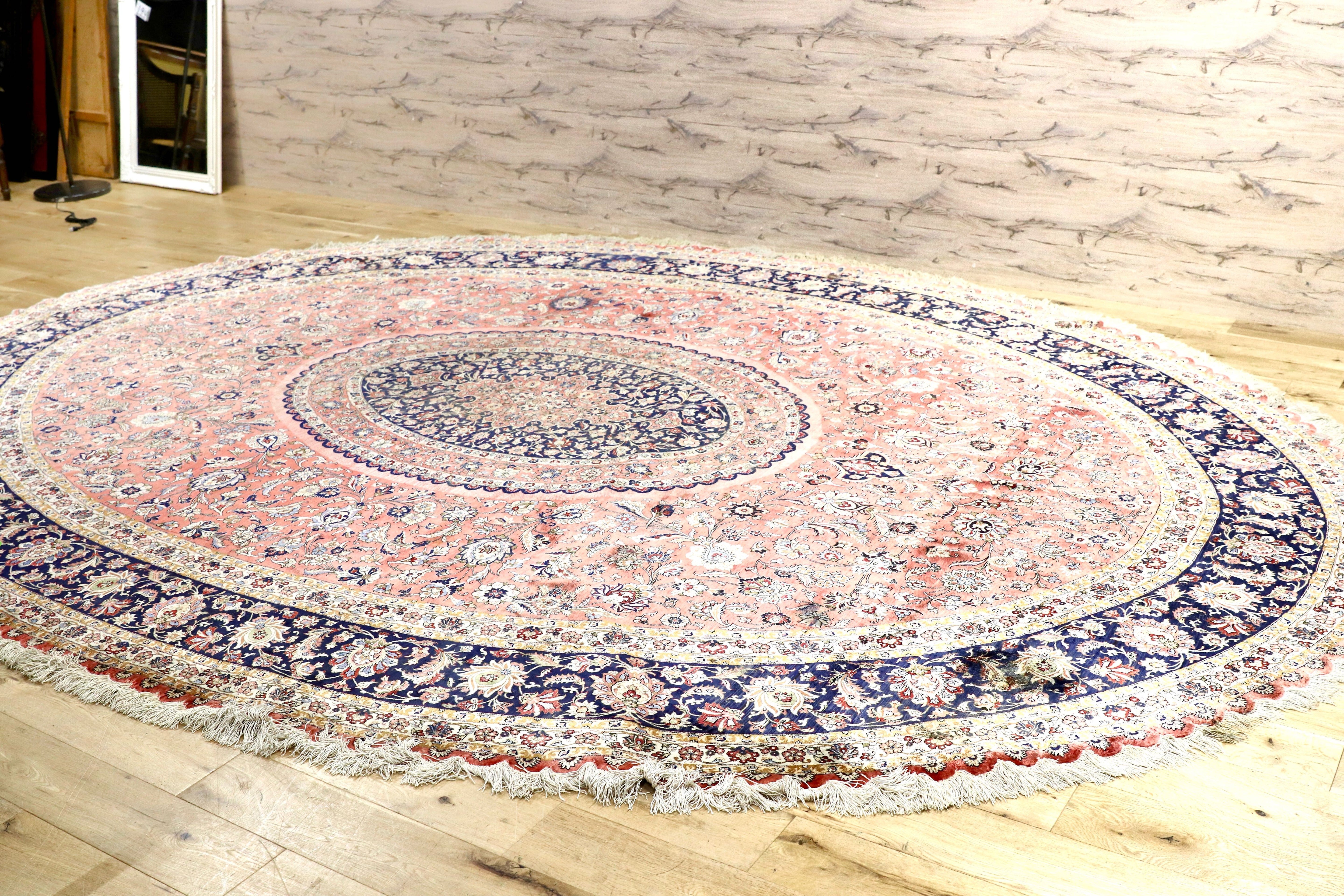 GMIK185○最高級 ペルシャ絨毯 シルク 手織り カーペット ラグ オーバル型 大型 別荘 ヴィンテージ 楕円形 4000×3000mm 約500万