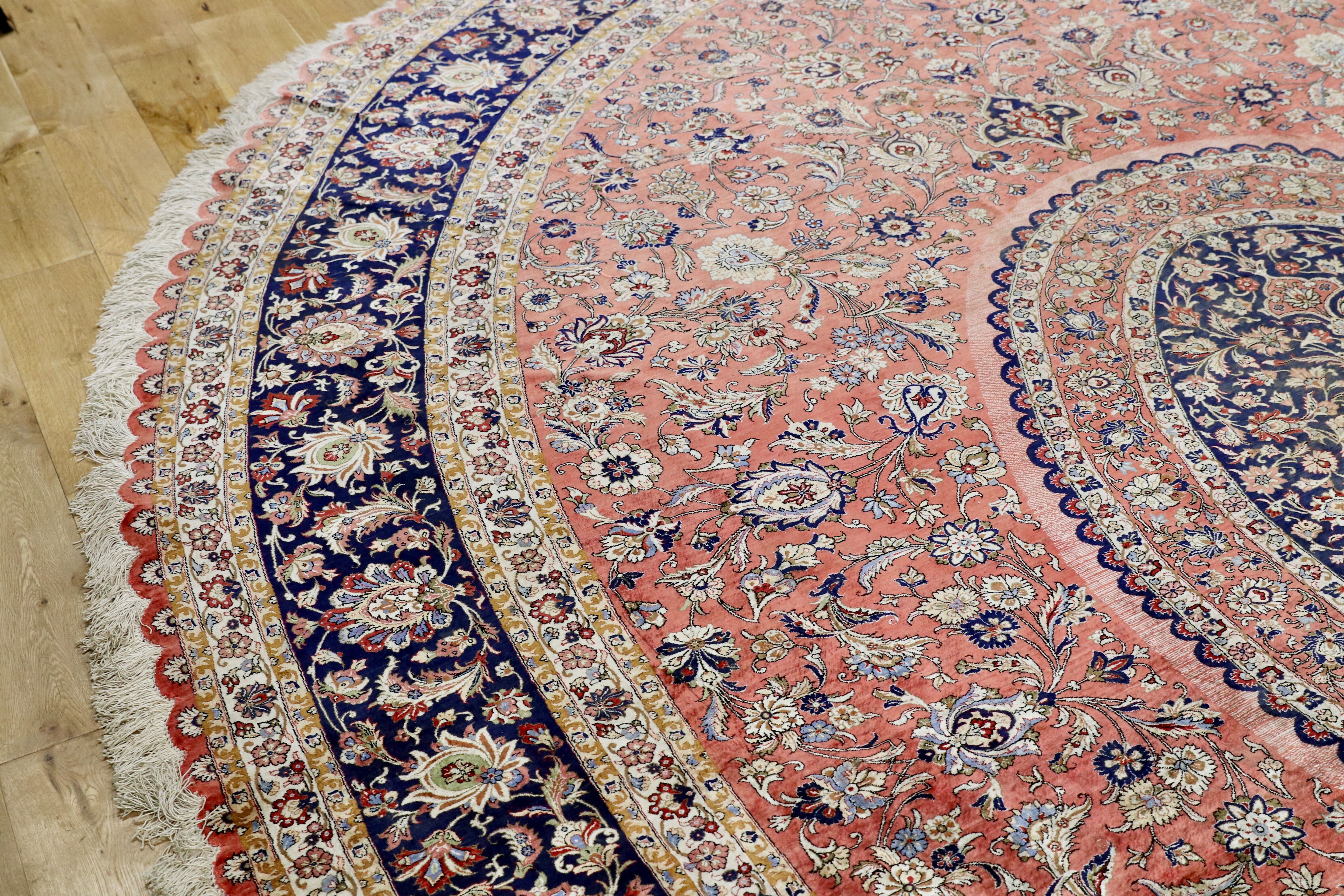 GMIK185○最高級 ペルシャ絨毯 シルク 手織り カーペット ラグ オーバル型 大型 別荘 ヴィンテージ 楕円形 4000×3000mm 約500万