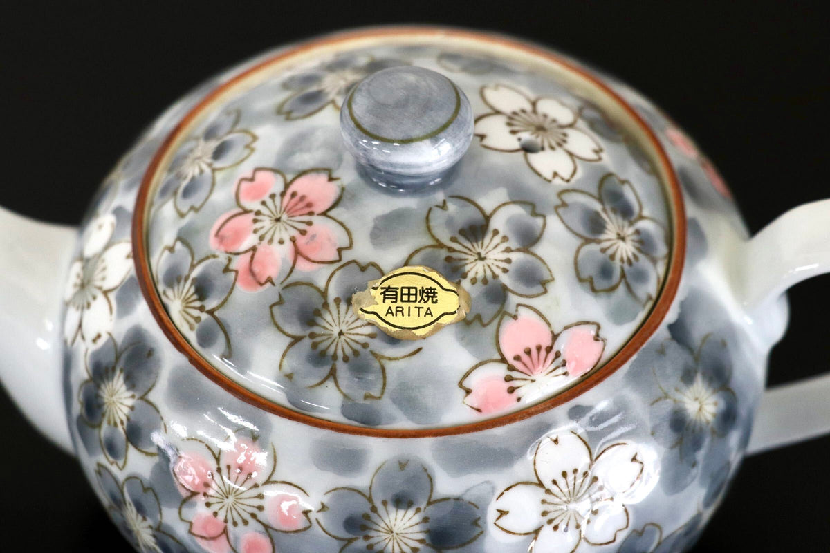 GMJH332AN○有田焼 急須茶器揃 急須 湯呑 汲出 仙茶 桜文様 染錦 和食器 茶器 陶器 和モダン 5客セット