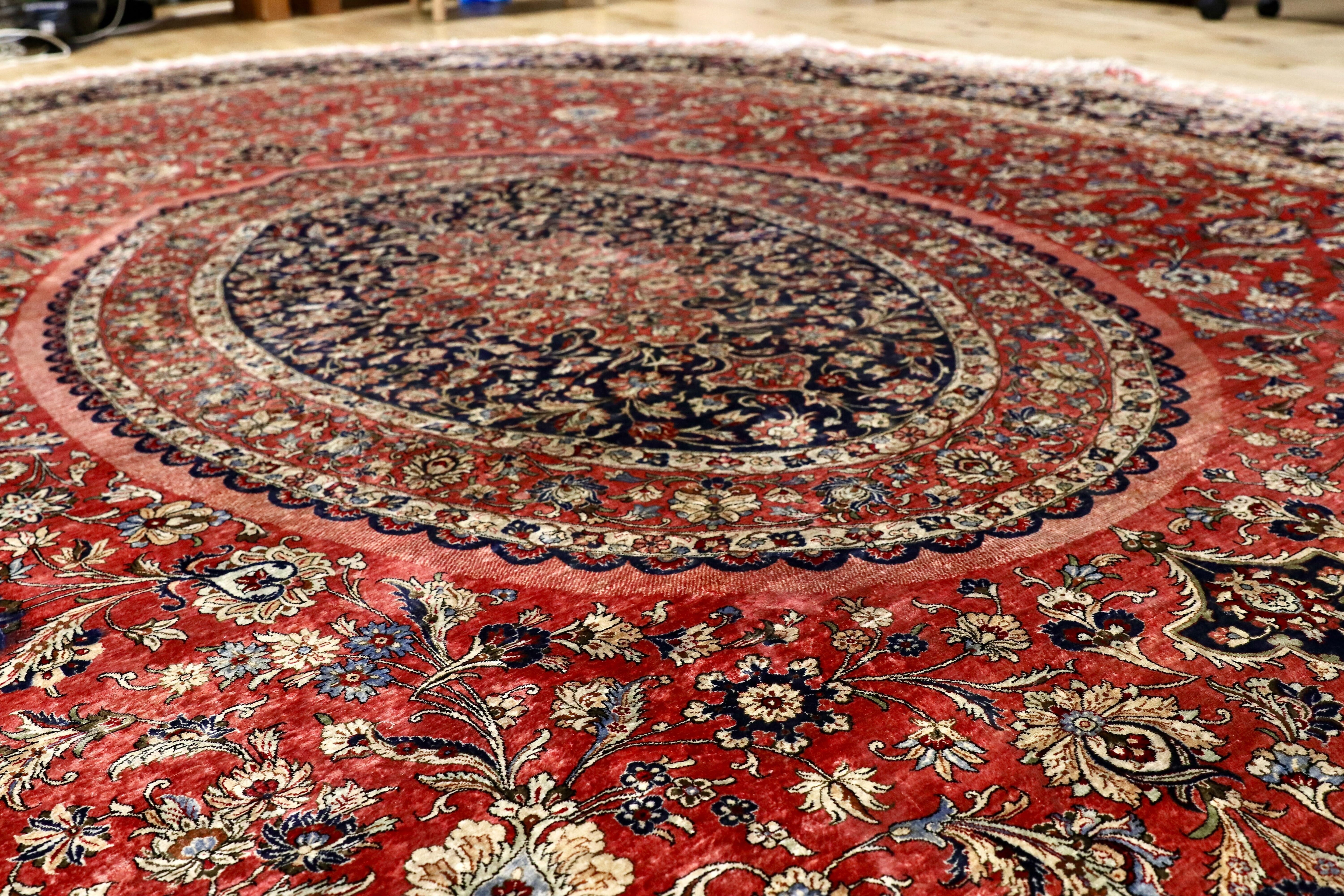 GMIK185○最高級 ペルシャ絨毯 シルク 手織り カーペット ラグ オーバル型 大型 別荘 ヴィンテージ 楕円形 4000×3000mm 約500万