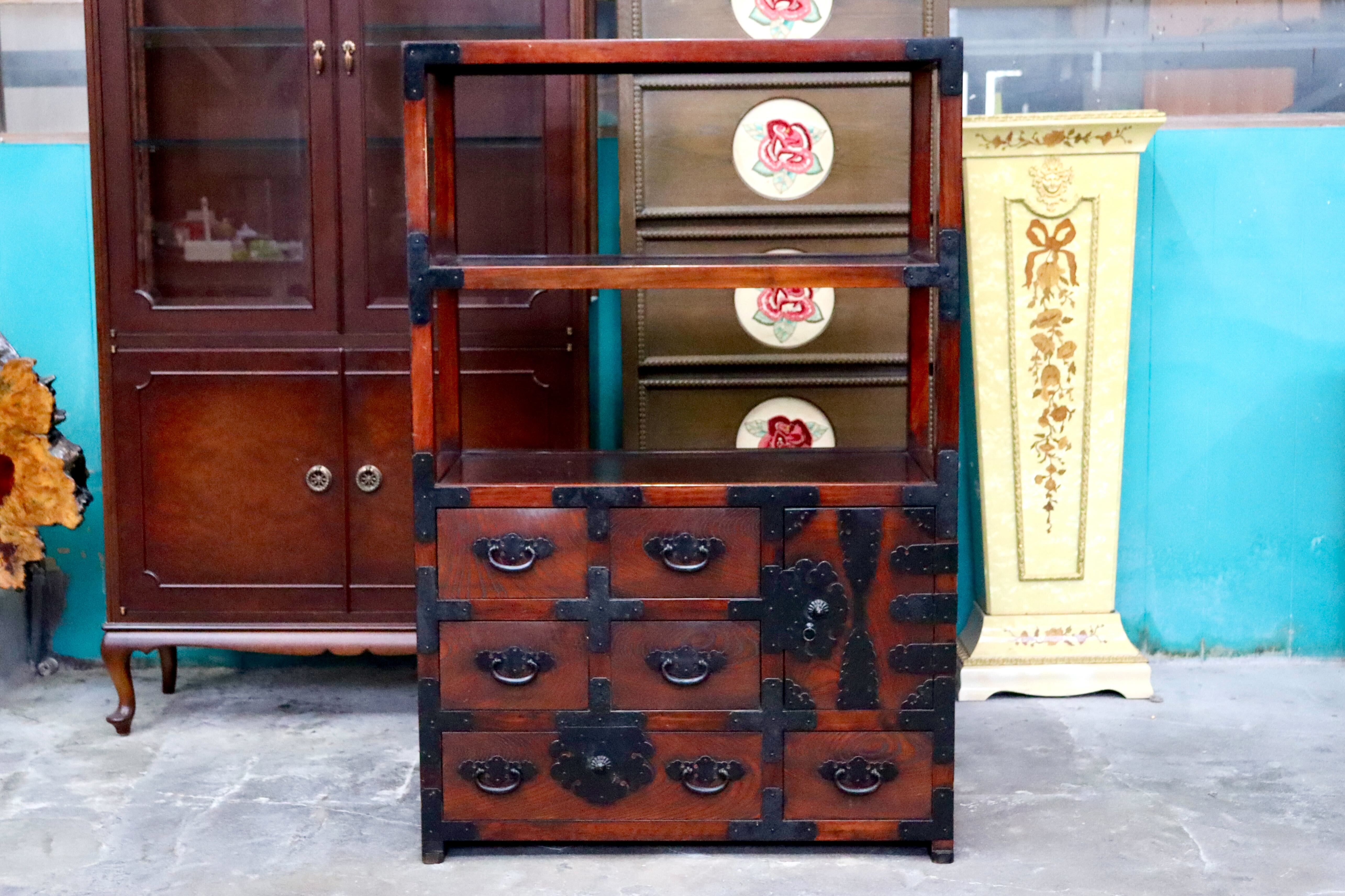 GMIH305○時代箪笥 整理箪笥 チェスト 和箪笥 和家具 飾り棚 棚 ラック 和室 和モダン 古民家 昭和 レトロ アンティーク