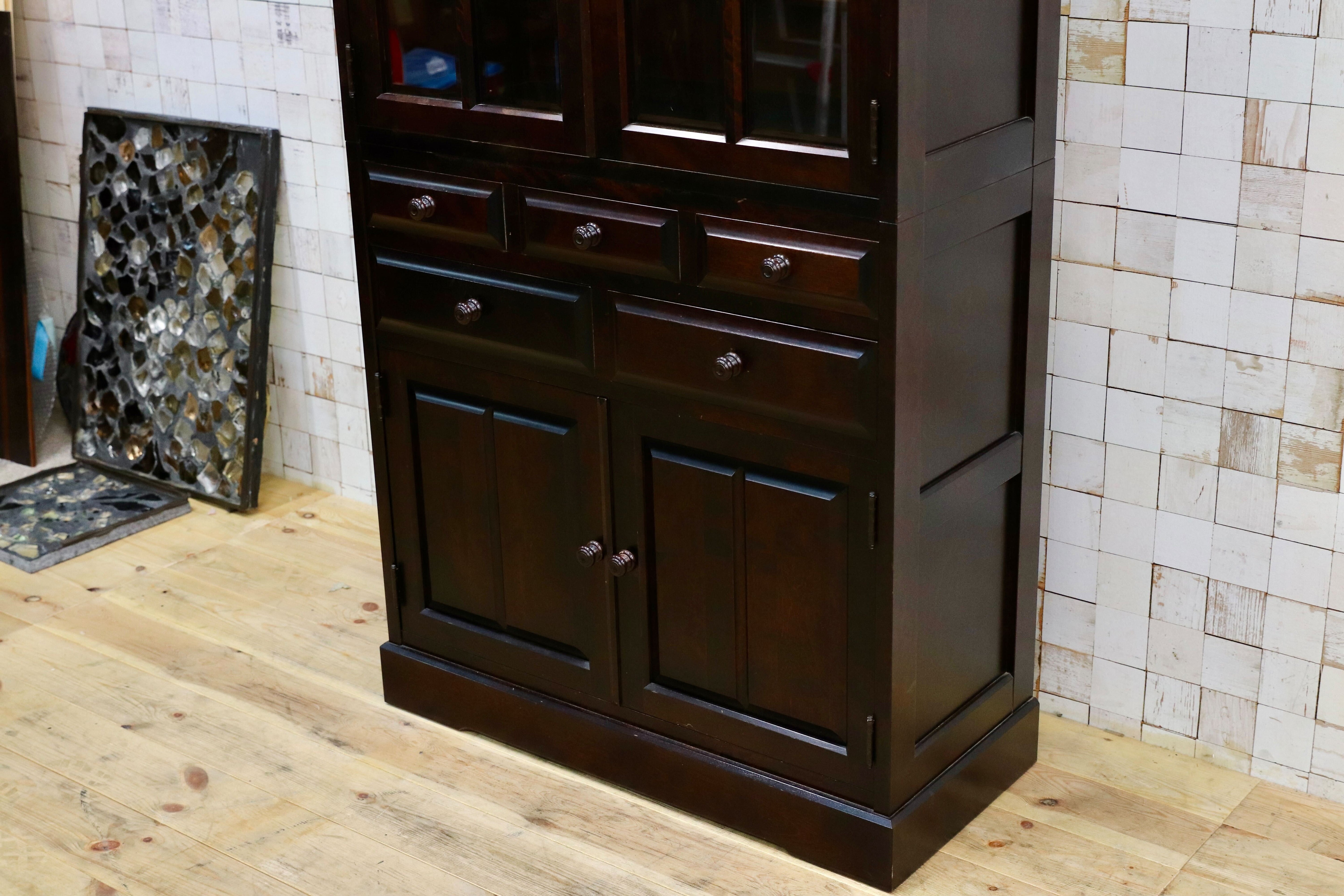 GMIS321○北海道民芸家具 食器棚 飾り棚 キャビネット 水屋棚 キッチンボード 飛騨産業 和モダン 和家具 レトロ