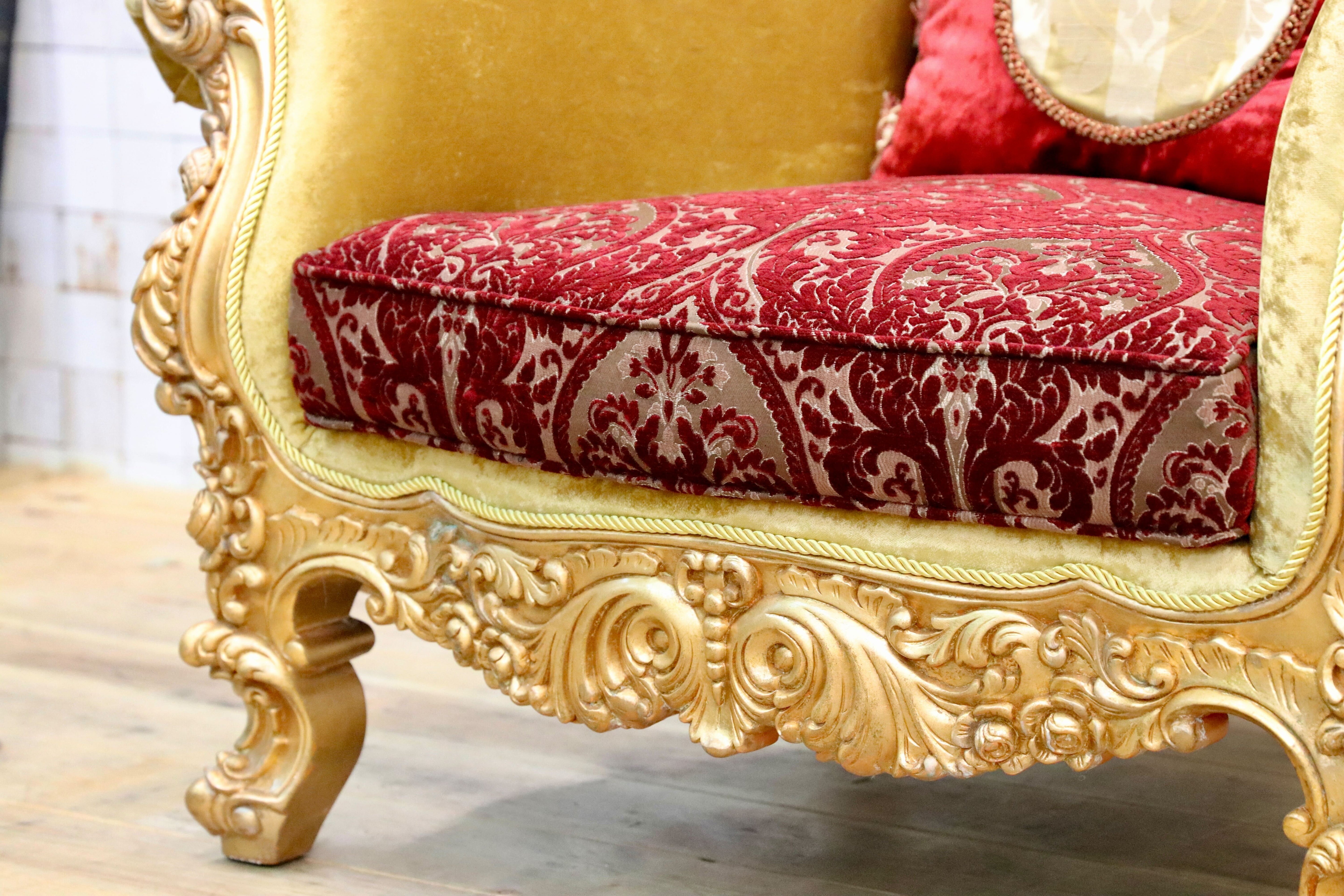 GMIS310A○18世紀 イギリス クラシックスタイル シングルソファ ロココ調 スワロフスキー 最高級 ゴールド エレガント 展示品
