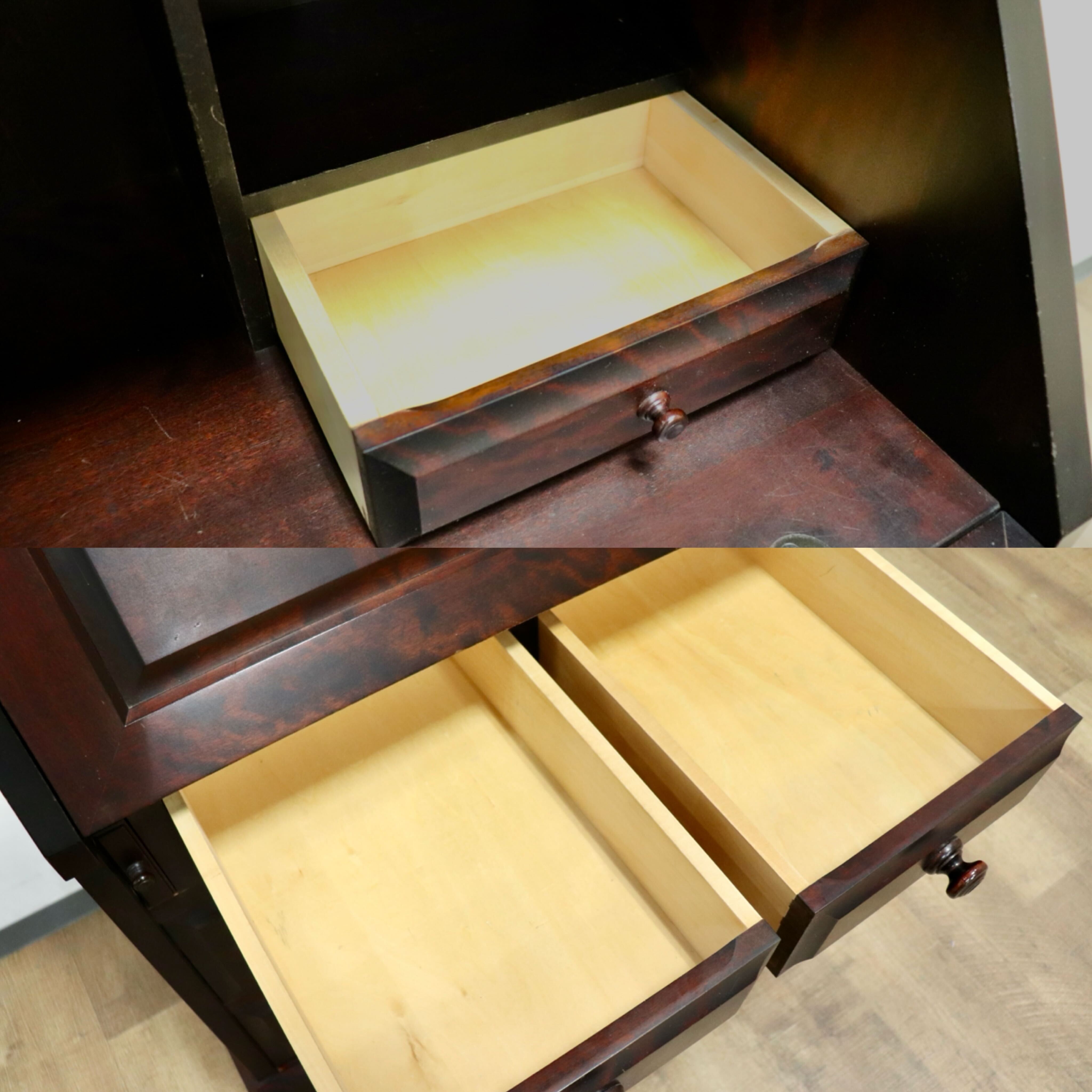 GMHK849○北海道民芸家具 ライティングビューロー 本棚 書棚 飾り棚 デスク 机 書斎机 勉強机 樺材 和家具 和モダン 古民家