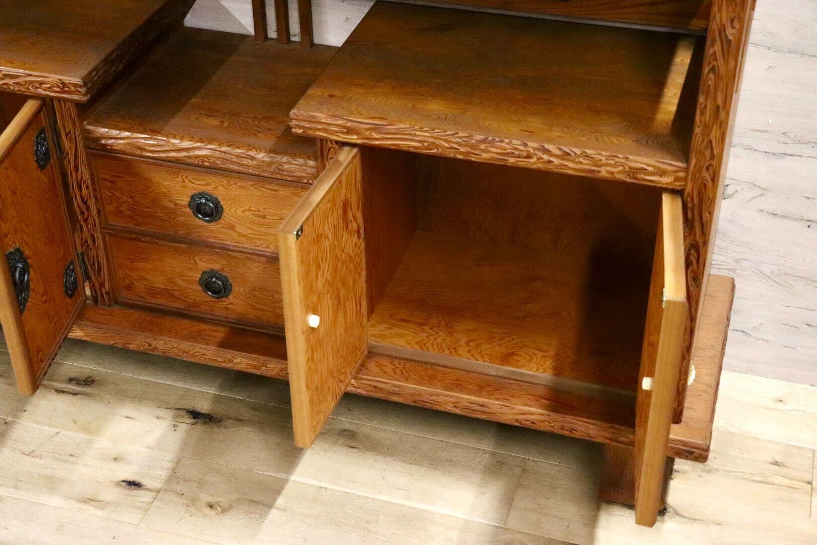 GMIH276○世界遺産屋久杉 茶棚 サイドボード リビングボード 飾り棚 キャビネット 和家具 和室 座敷 古民家 レトロ 茶箪笥