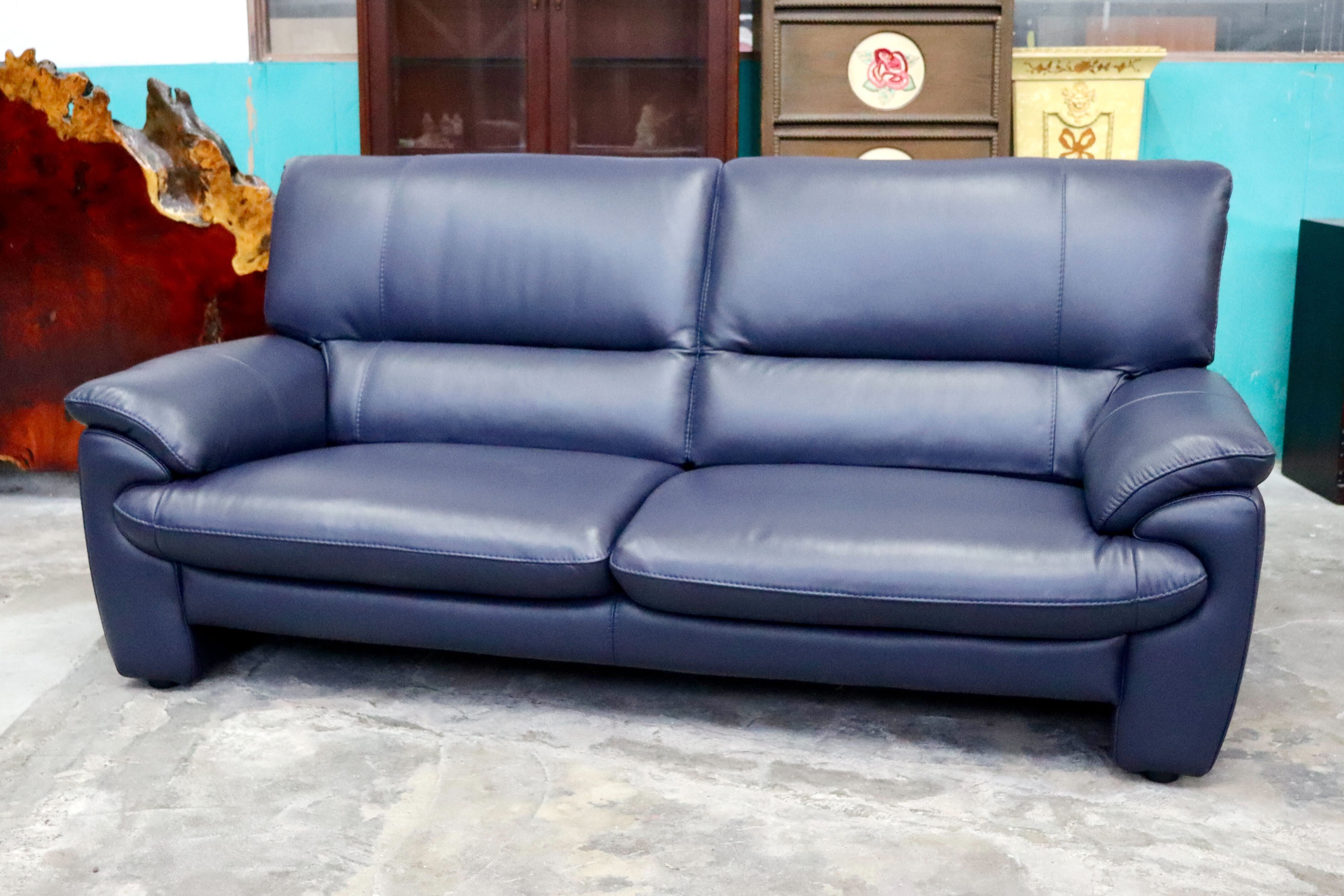 GMIK726○2人掛けソファ ラブソファ ハイバックタイプ 本革 ブルー 長椅子 モダン クラシック 美品