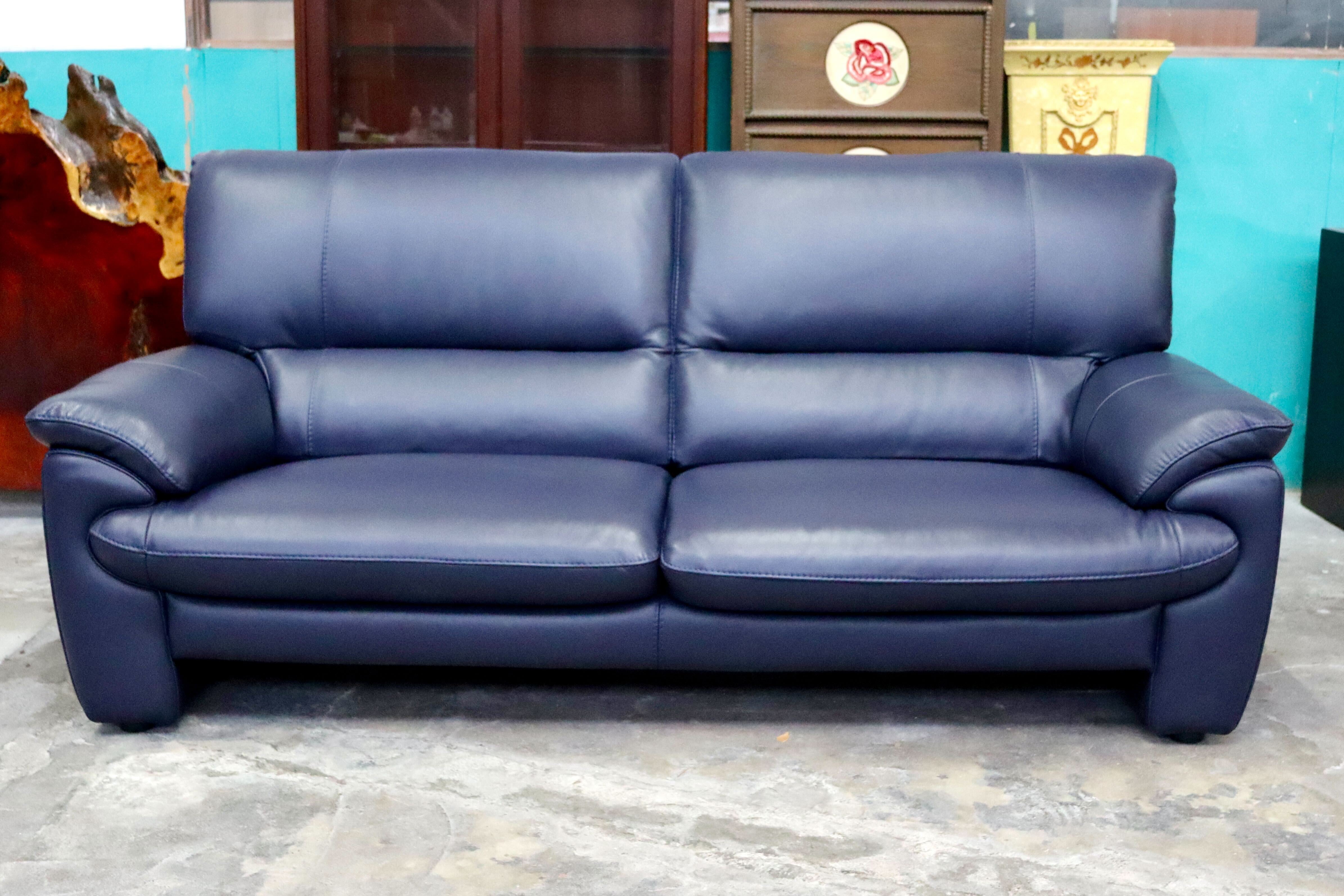 GMIK726○2人掛けソファ ラブソファ ハイバックタイプ 本革 ブルー 長椅子 モダン クラシック 美品