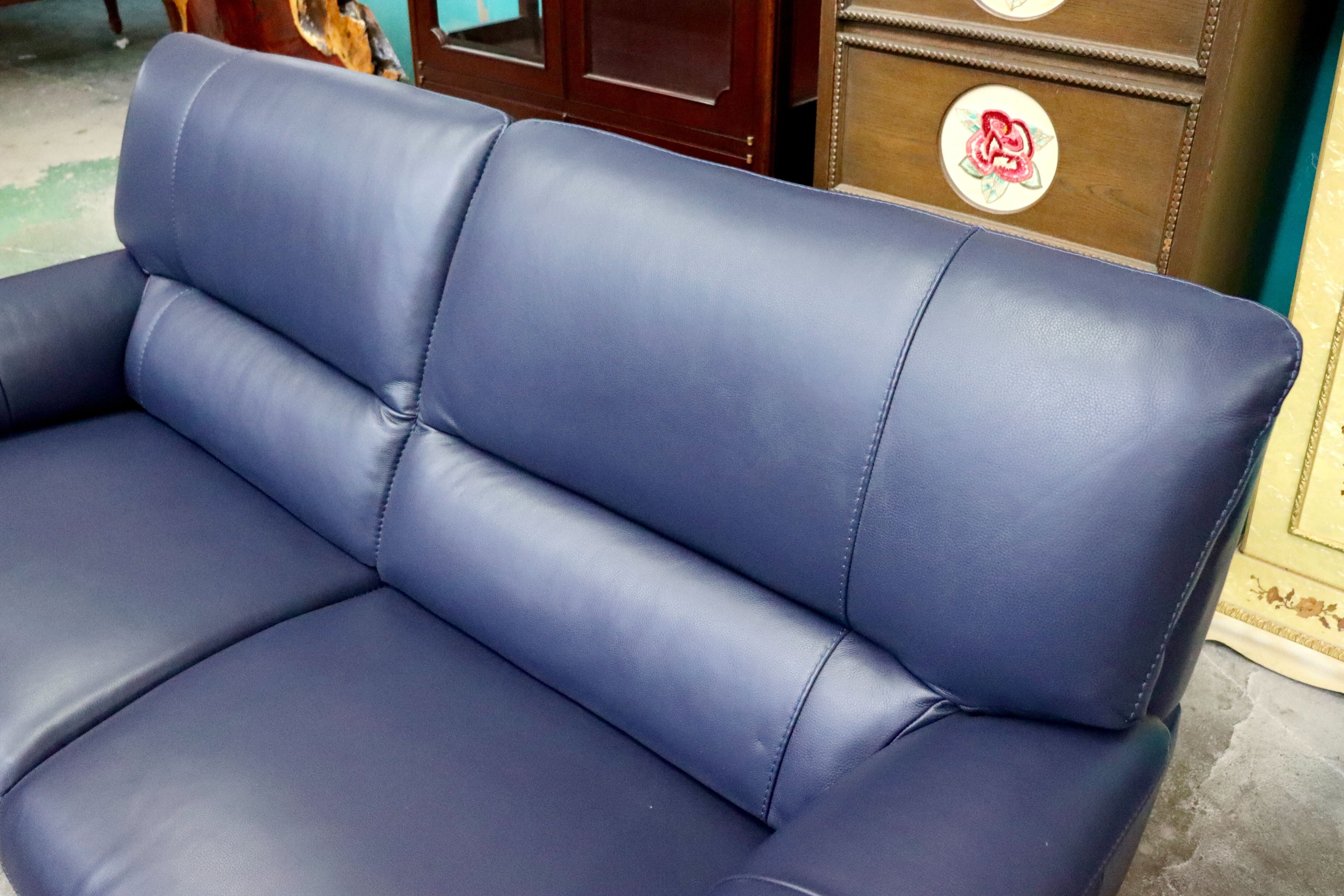 GMIK726○2人掛けソファ ラブソファ ハイバックタイプ 本革 ブルー 長椅子 モダン クラシック 美品