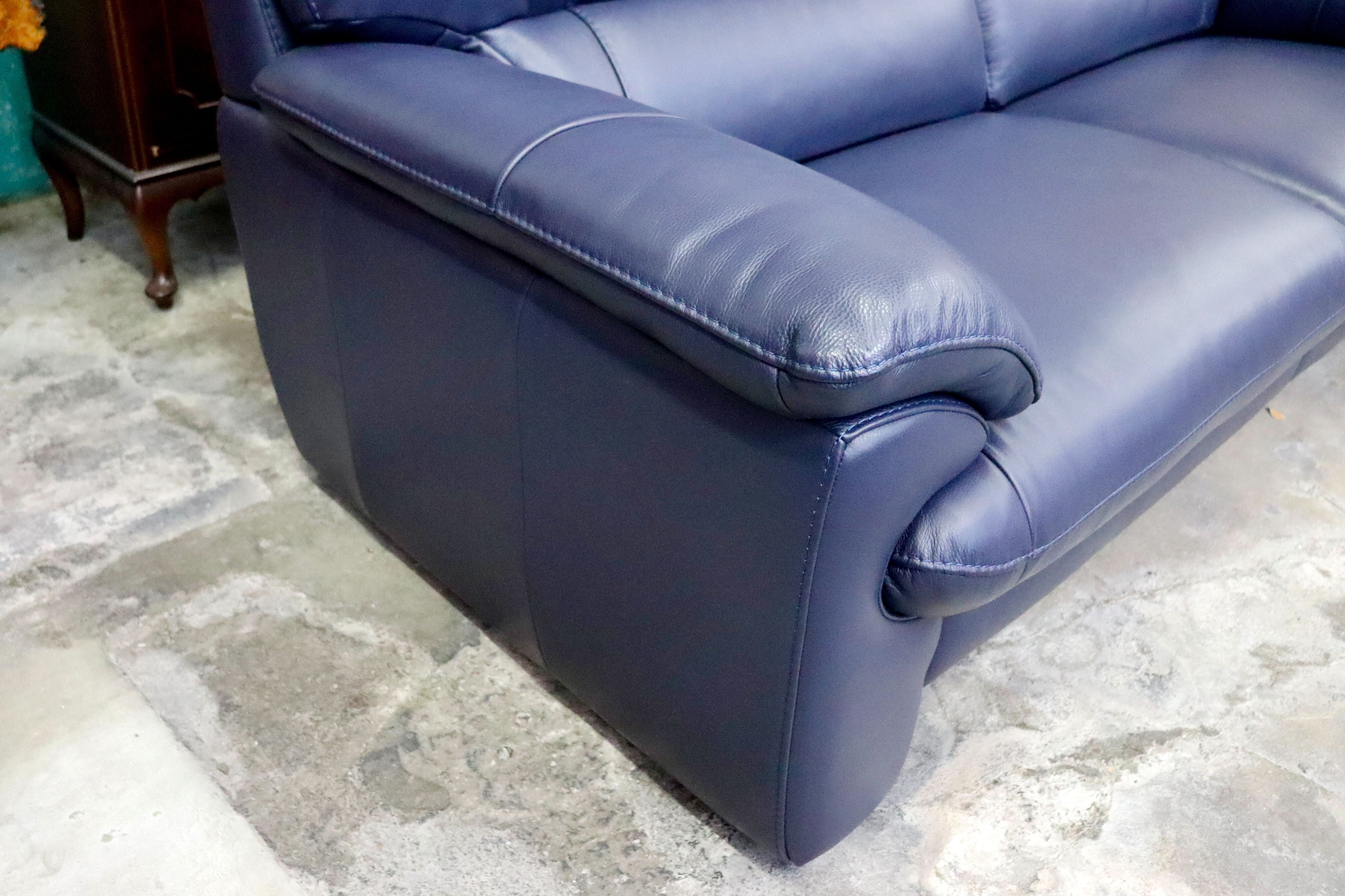 GMIK726○2人掛けソファ ラブソファ ハイバックタイプ 本革 ブルー 長椅子 モダン クラシック 美品