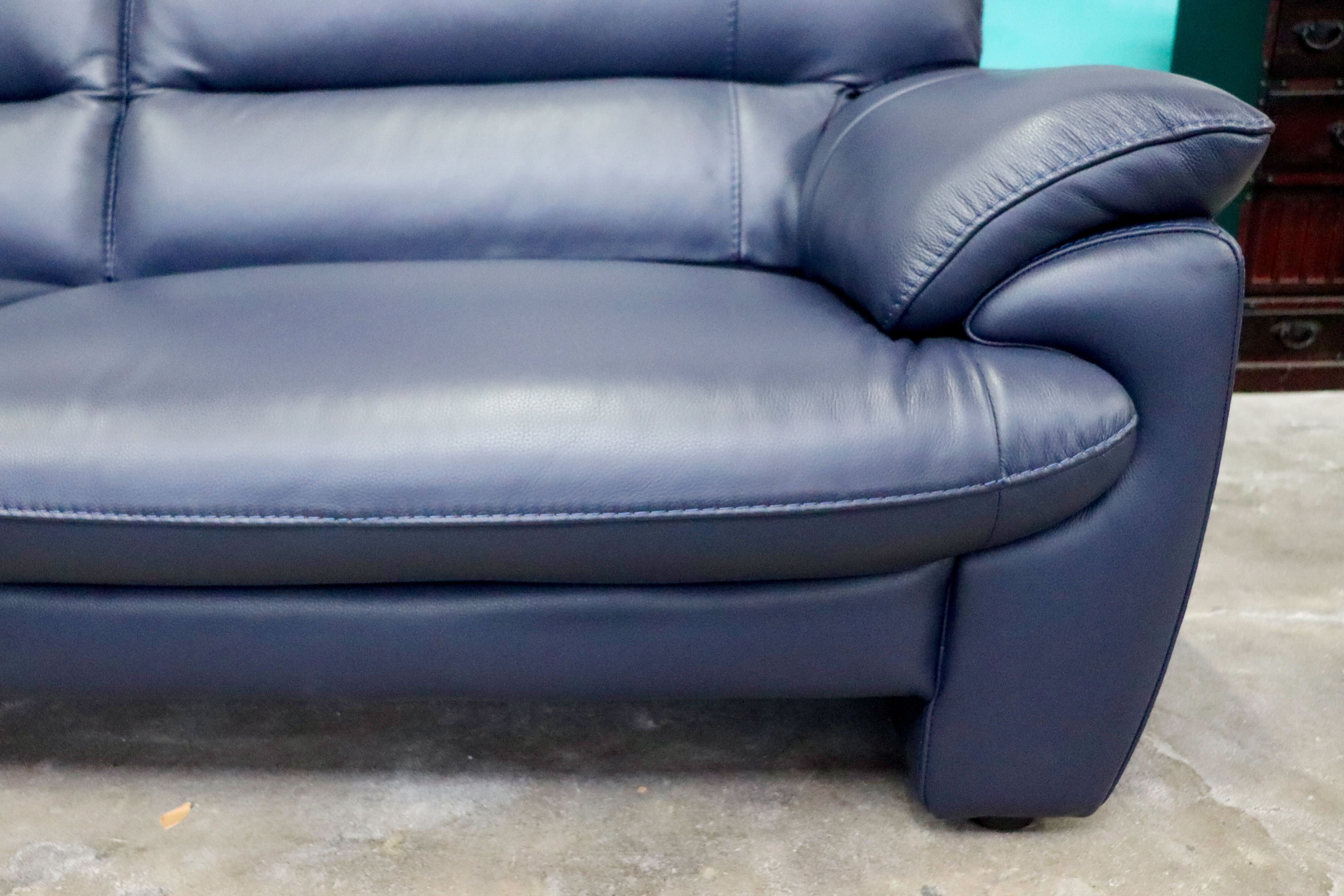 GMIK726○2人掛けソファ ラブソファ ハイバックタイプ 本革 ブルー 長椅子 モダン クラシック 美品