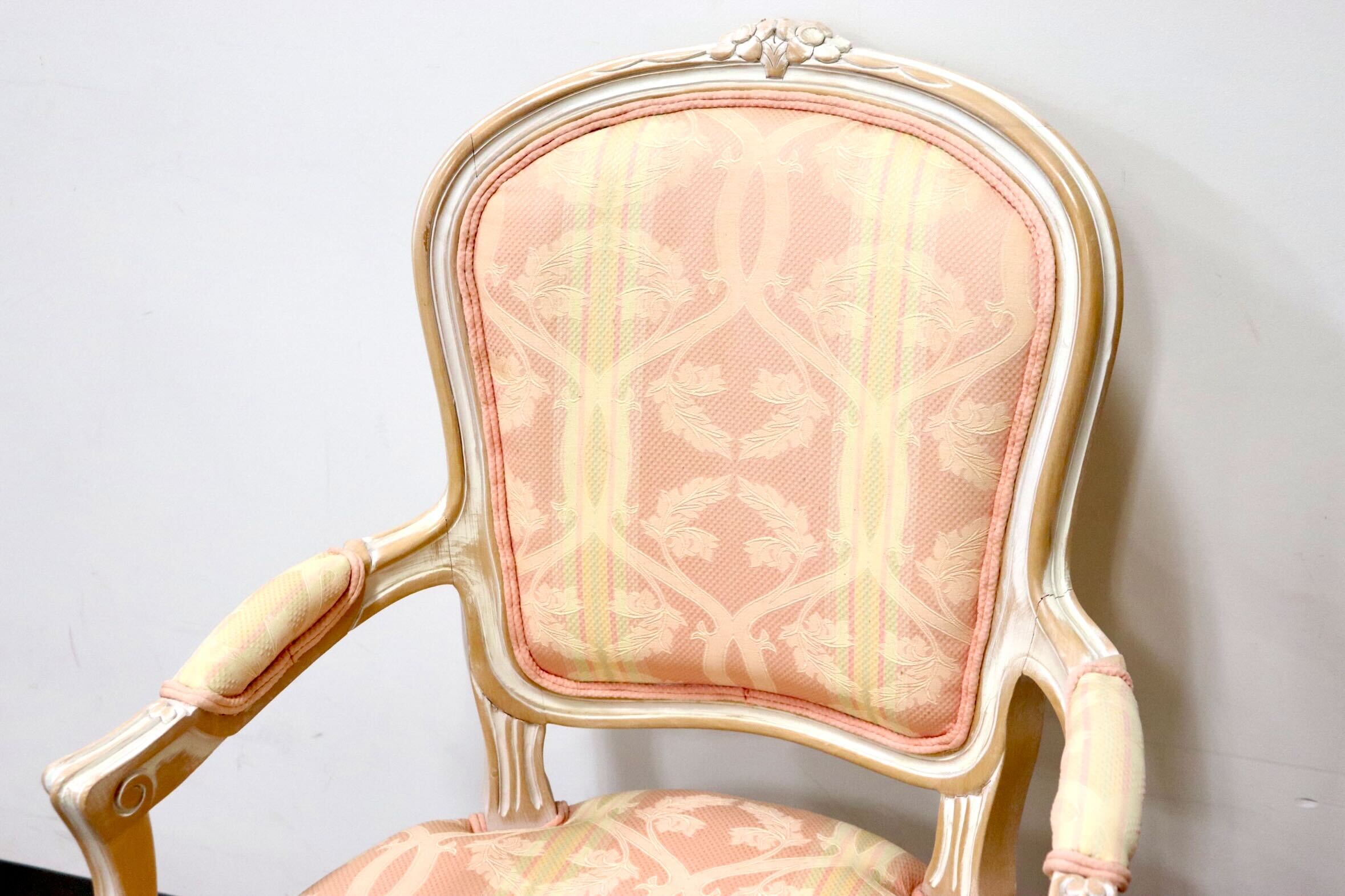 GMGO23B○西洋 アンティーク調 ダイニングチェア アームチェア 椅子 ロココ調 ファブリック 彫刻 刺繍 猫脚 シャビーシック クラシック