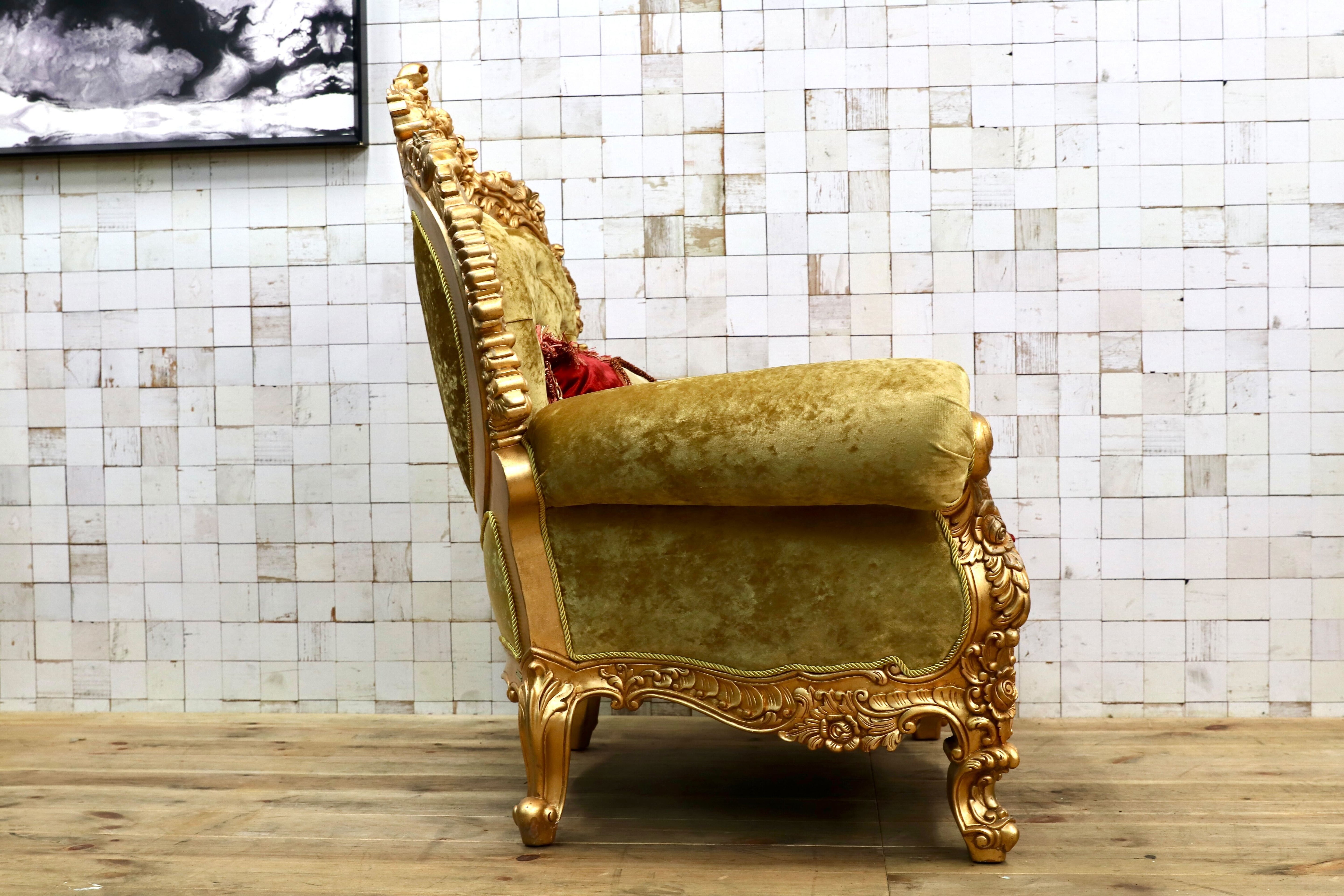 GMIS310A○18世紀 イギリス クラシックスタイル シングルソファ ロココ調 スワロフスキー 最高級 ゴールド エレガント 展示品