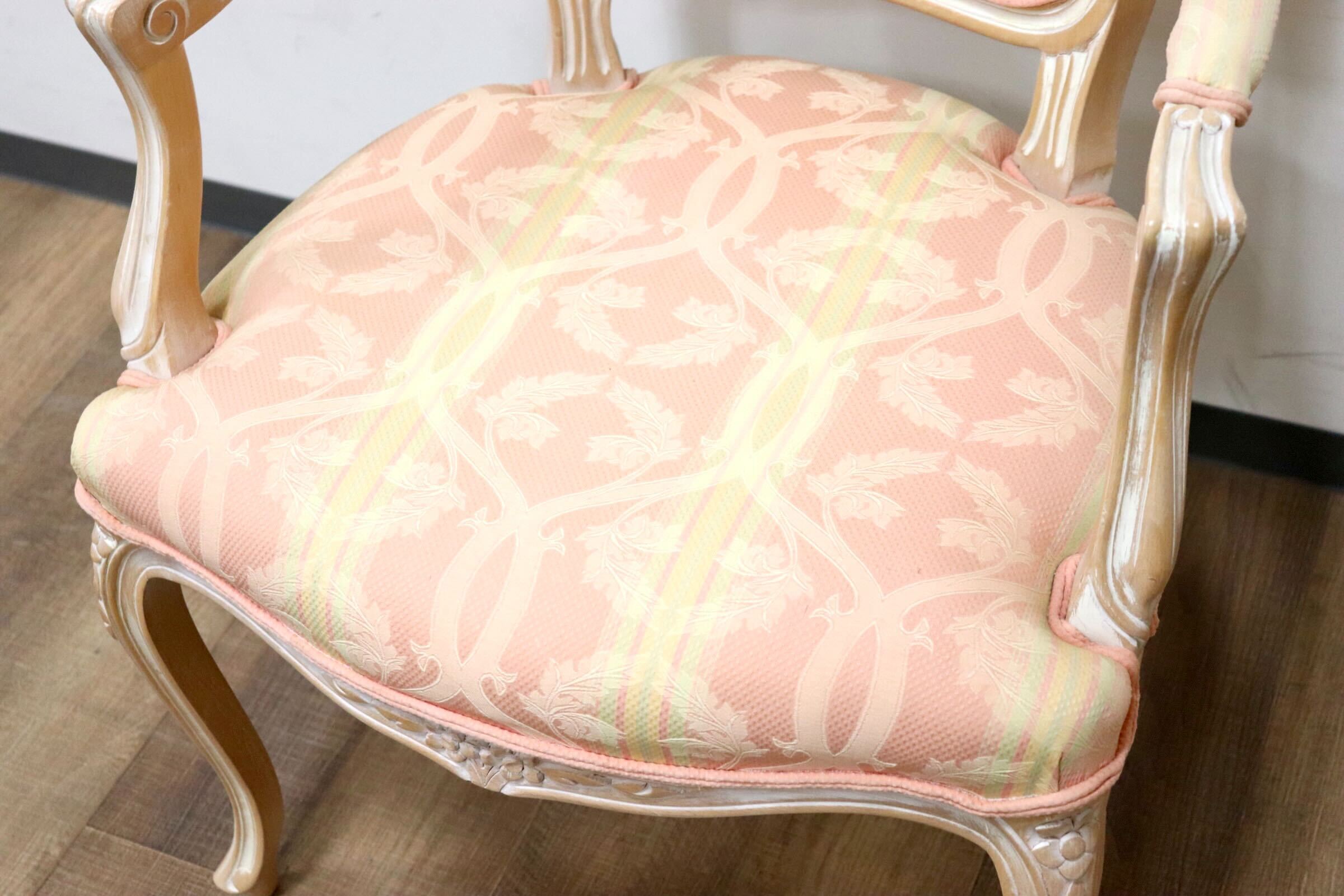 GMGO23B○西洋 アンティーク調 ダイニングチェア アームチェア 椅子 ロココ調 ファブリック 彫刻 刺繍 猫脚 シャビーシック クラシック