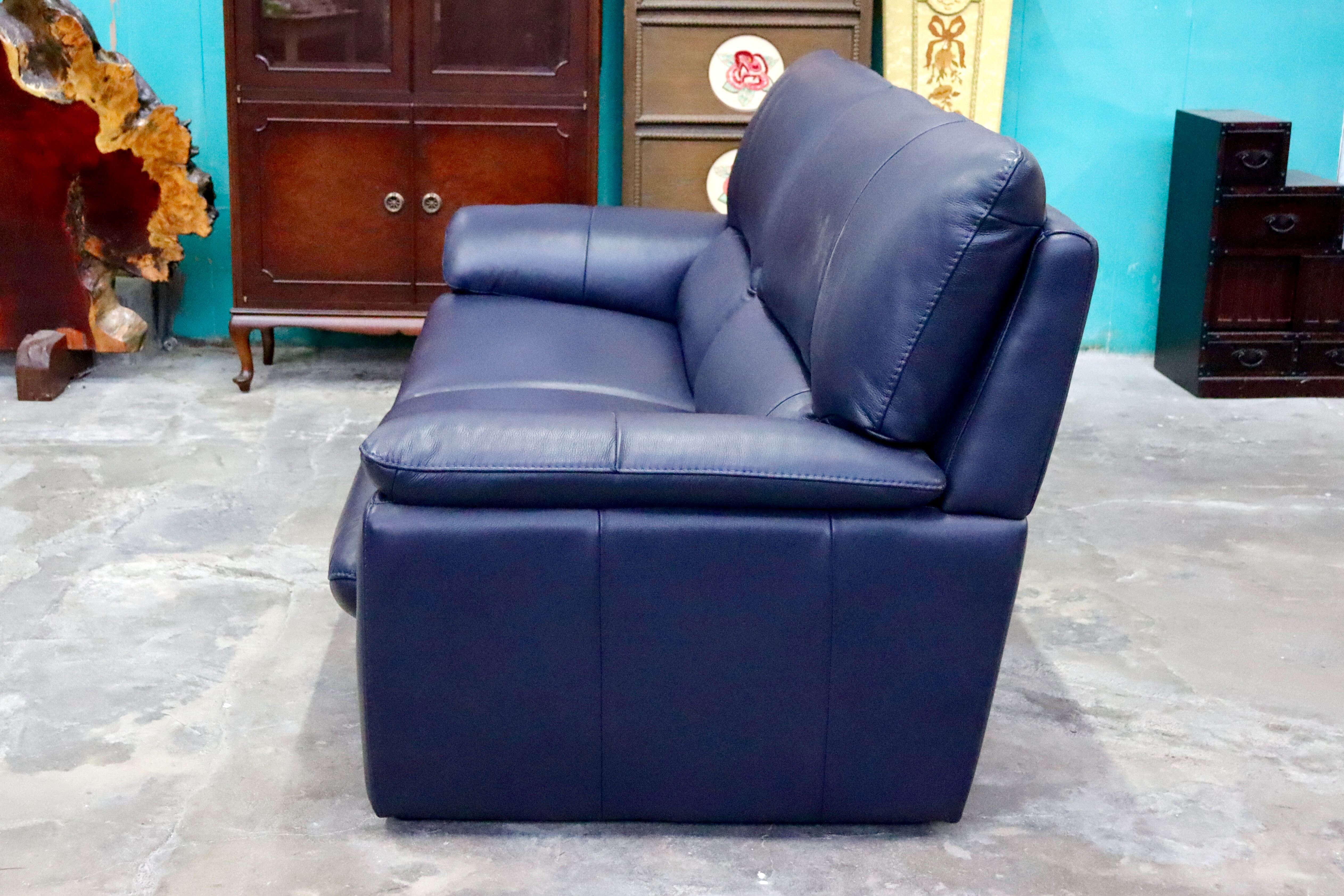 GMIK726○2人掛けソファ ラブソファ ハイバックタイプ 本革 ブルー 長椅子 モダン クラシック 美品