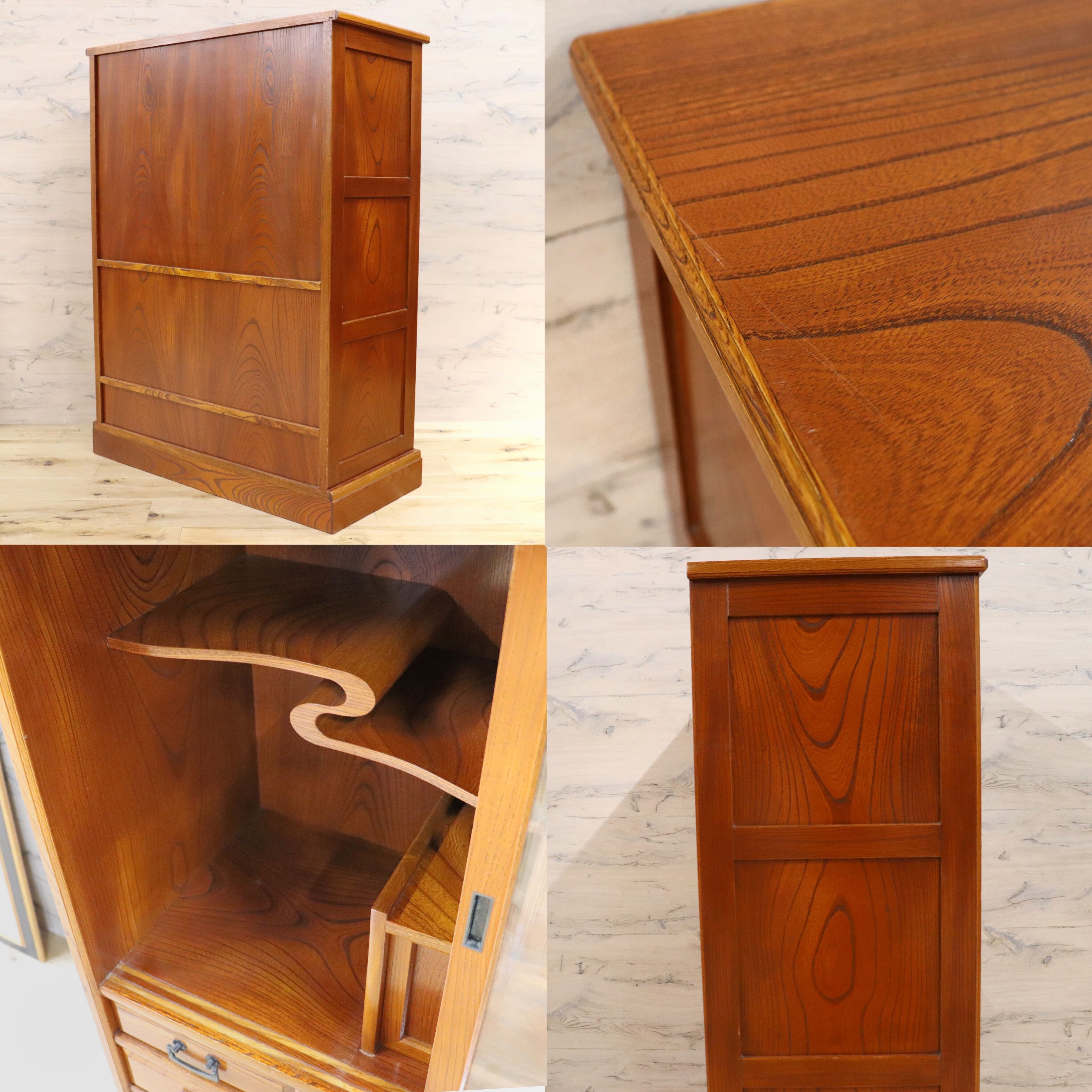 GMGH301○茶箪笥 欅材 小ぶりな茶棚 飾り棚 収納棚 民芸家具 和家具 和室 茶室 座敷 古民家 レトロ アンティーク 和モダン