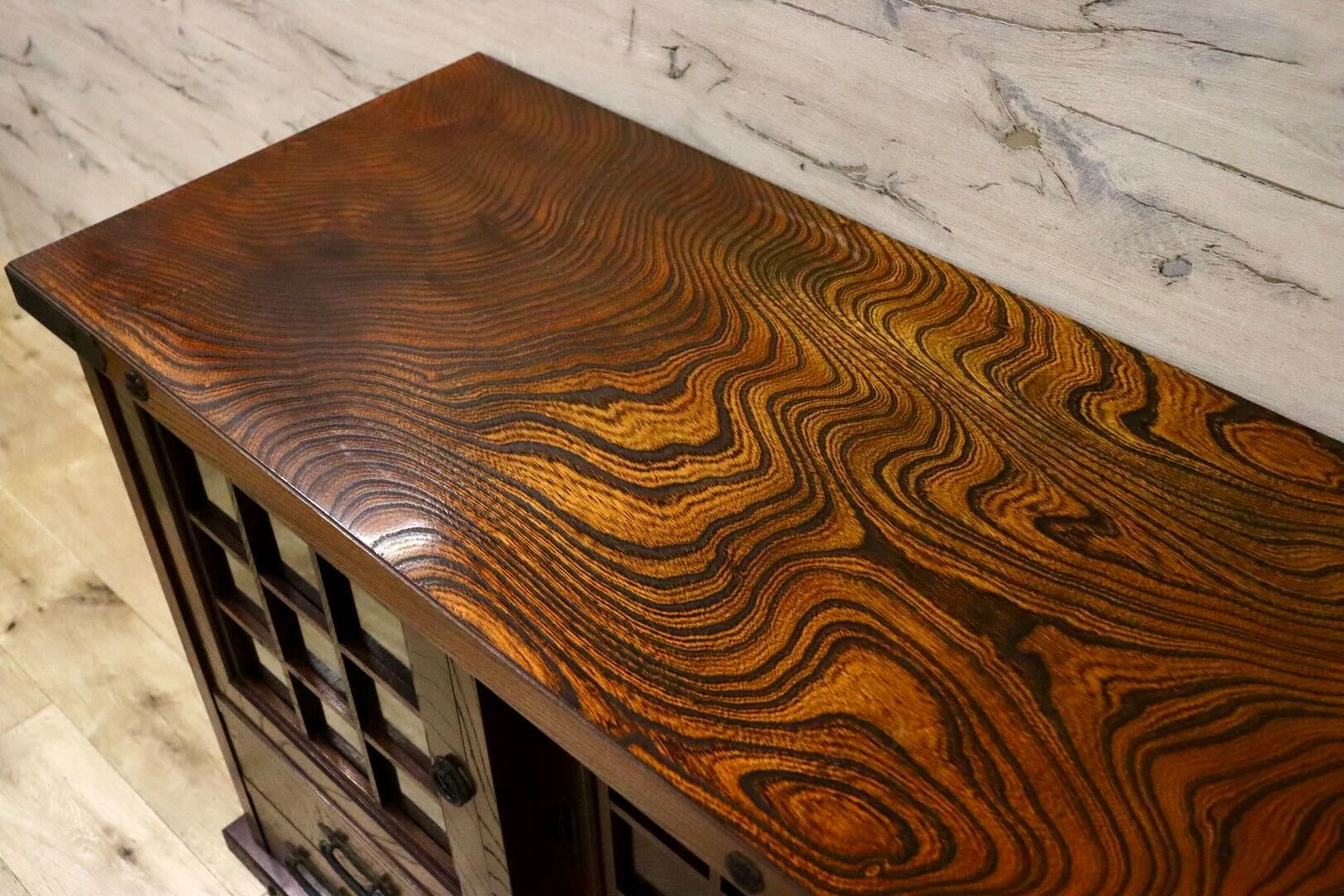 GMIH286○和モダン 欅材 サイドボード キャビネット 飾り棚 時代箪笥 リビング収納 レトロ アンティーク 和室 古民家 美品