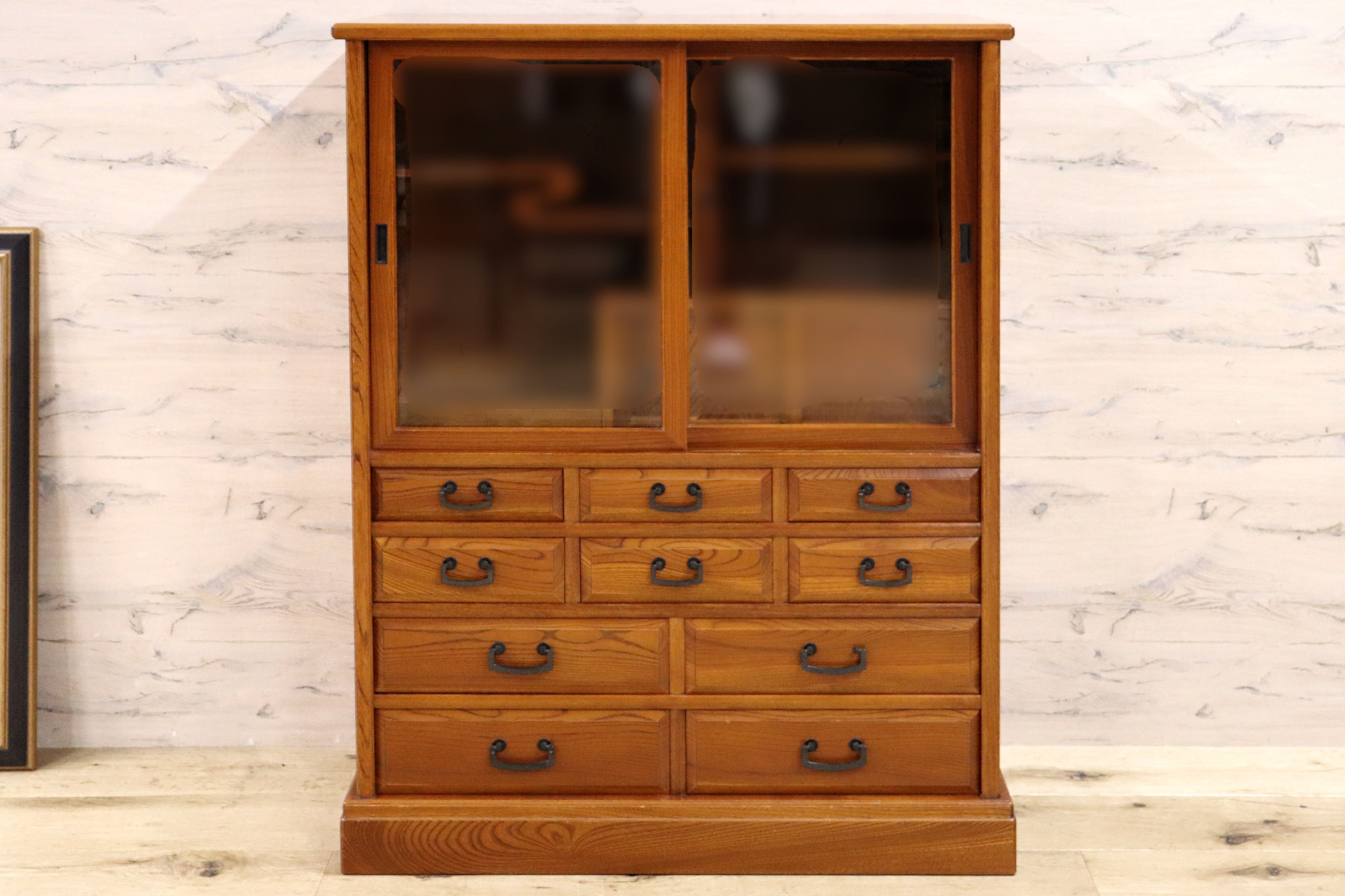 GMGH301○茶箪笥 欅材 小ぶりな茶棚 飾り棚 収納棚 民芸家具 和家具 和室 茶室 座敷 古民家 レトロ アンティーク 和モダン