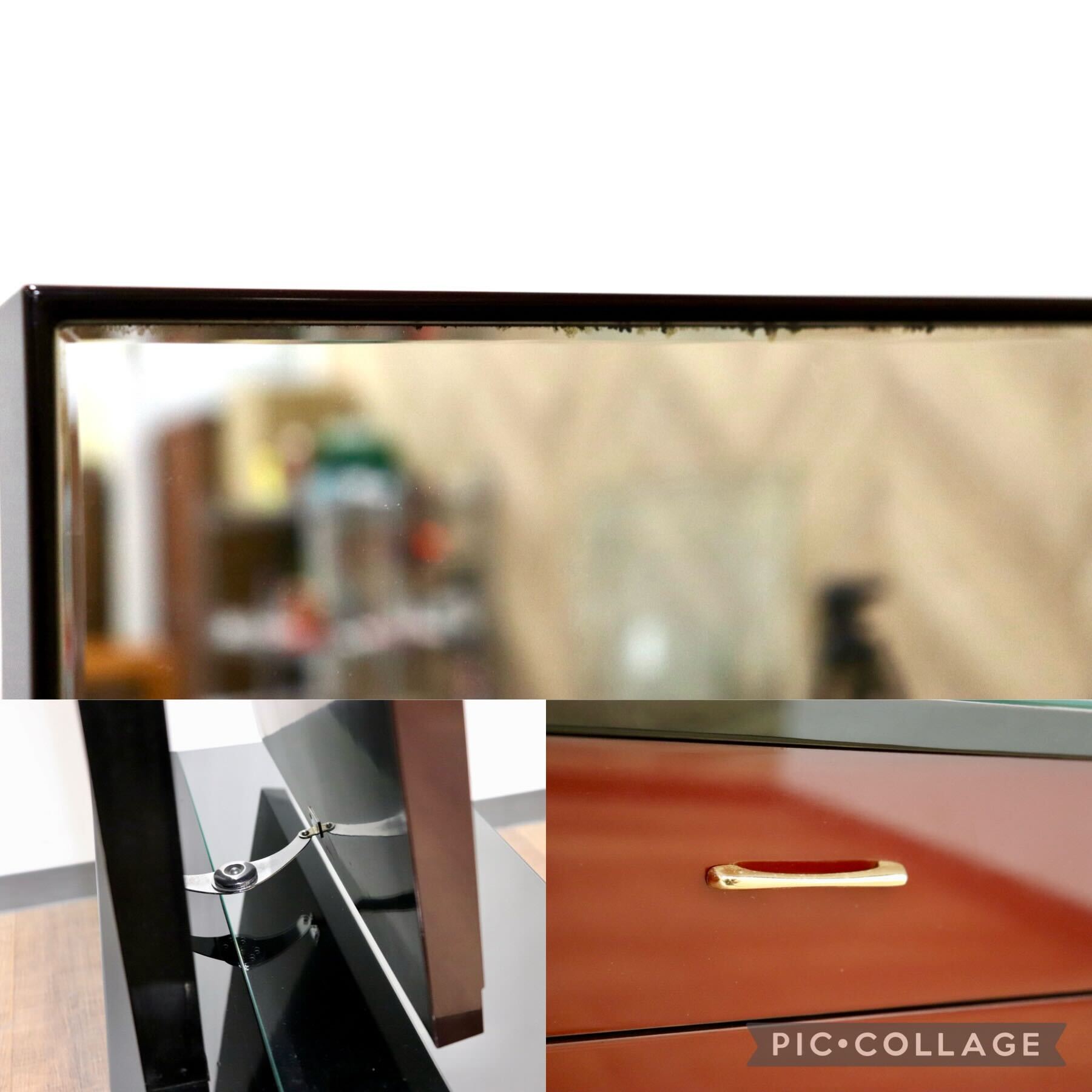 GMGF123○MATSUSO / 松創 全身鏡 姿見 スタンドミラー 小引出し 収納家具 漆塗り 和モダン レトロ 伝統工芸 府中家具 IDC大塚家具 展示品