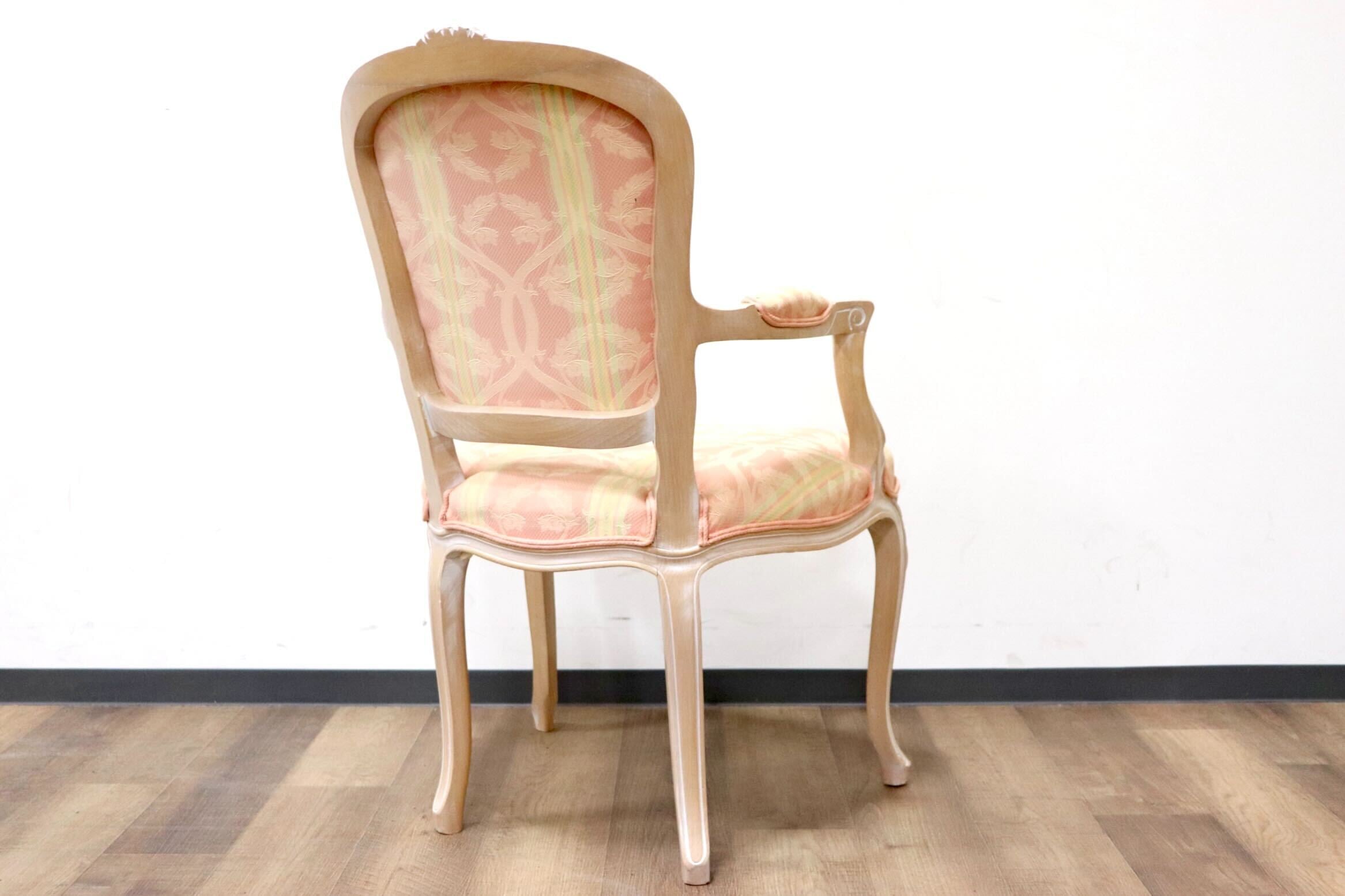 GMGO23B○西洋 アンティーク調 ダイニングチェア アームチェア 椅子 ロココ調 ファブリック 彫刻 刺繍 猫脚 シャビーシック クラシック