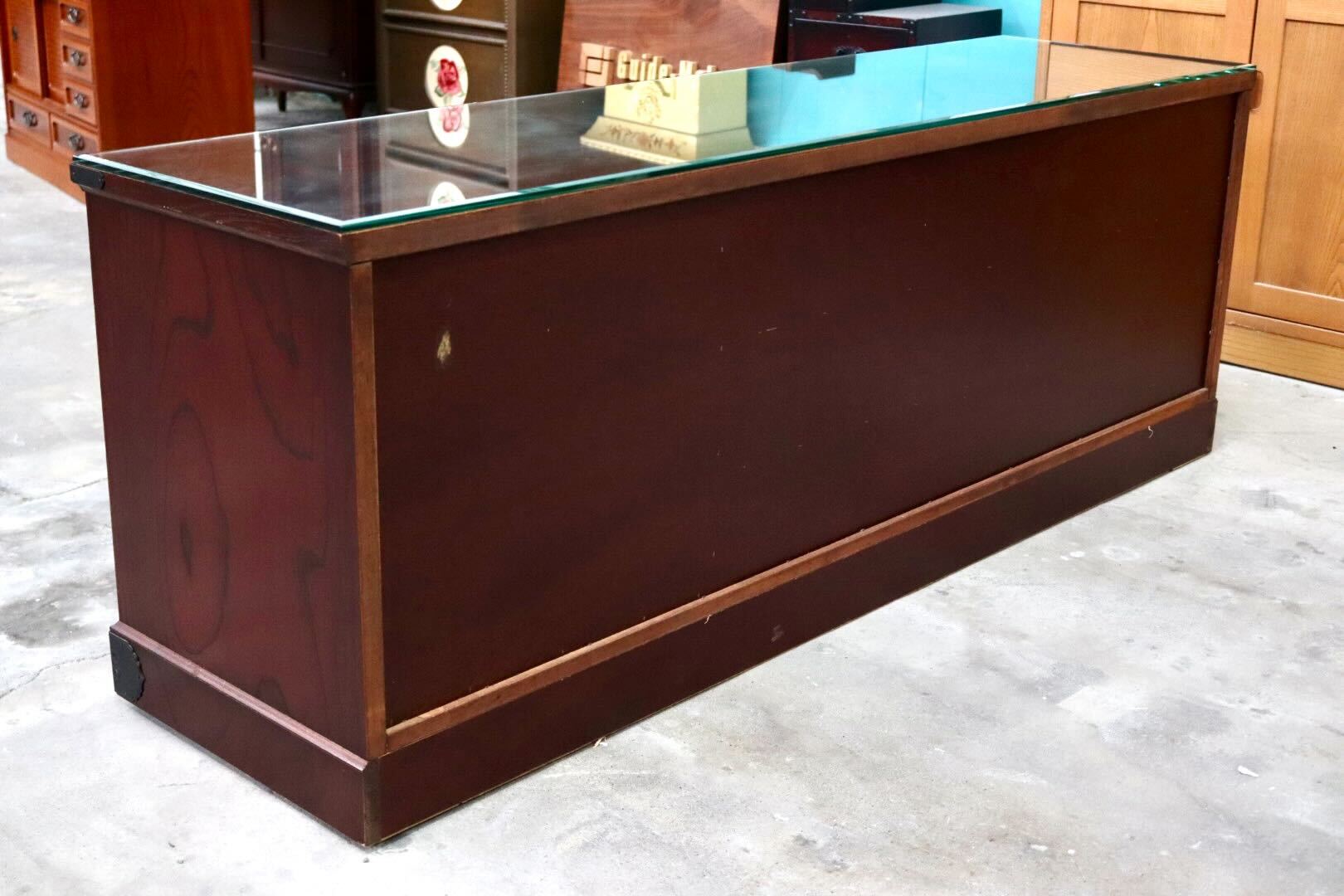 GMIH422B○筑後民芸家具 チェスト 整理箪笥 箪笥 タンス ローボード 引出し収納 欅材 ガラス 和家具 和モダン レトロ アンティーク調