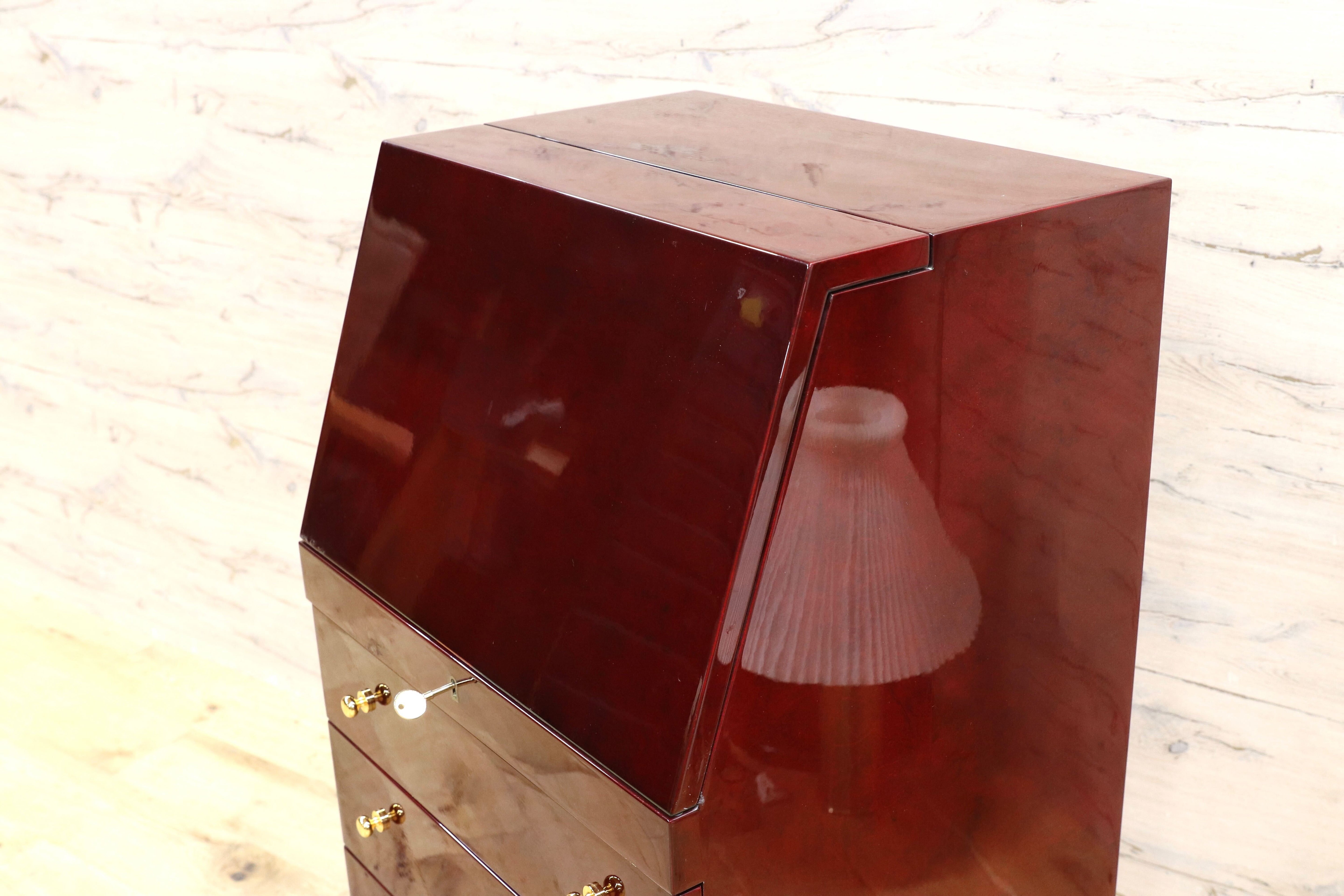 GMHS405○北谷家具 / KIT FURNITURE アクセサリーキャビネット 仔山羊革張り ジュエリーボックス ヴィンテージ 皇室御用達 定価約77万 稀少