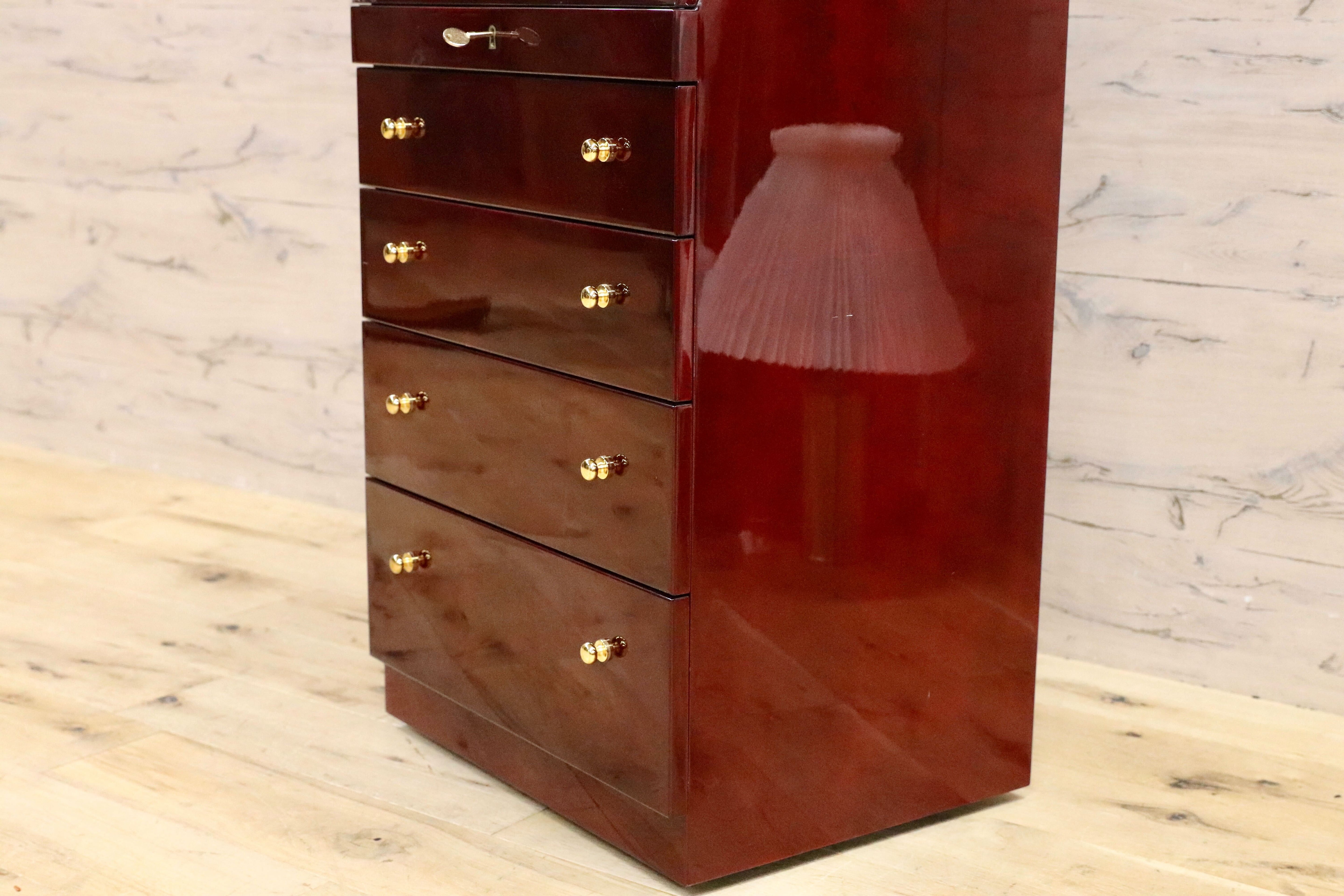 GMHS405○北谷家具 / KIT FURNITURE アクセサリーキャビネット 仔山羊革張り ジュエリーボックス ヴィンテージ 皇室御用達 定価約77万 稀少