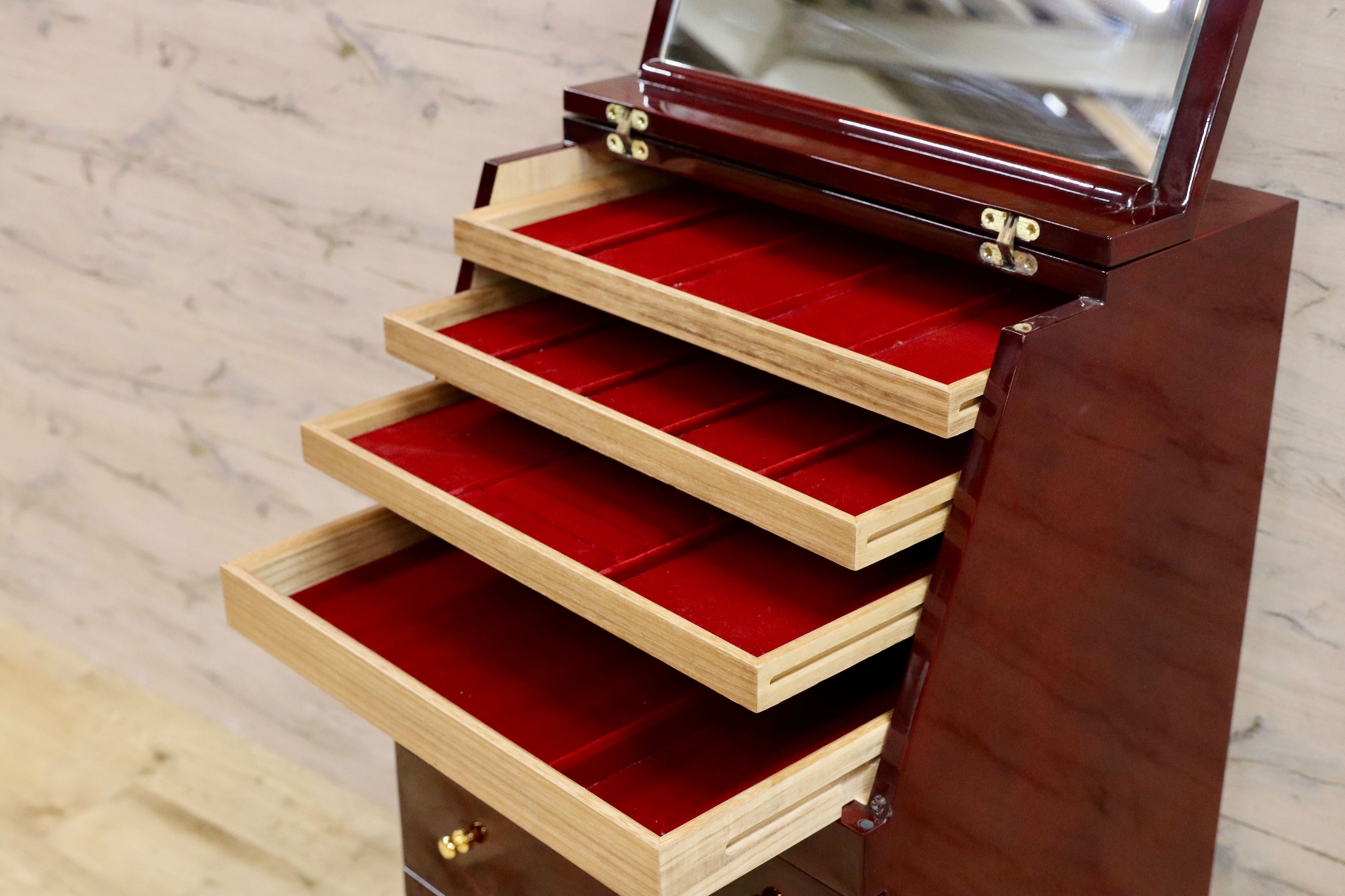 GMHS405○北谷家具 / KIT FURNITURE アクセサリーキャビネット 仔山羊革張り ジュエリーボックス ヴィンテージ 皇室御用達 定価約77万 稀少