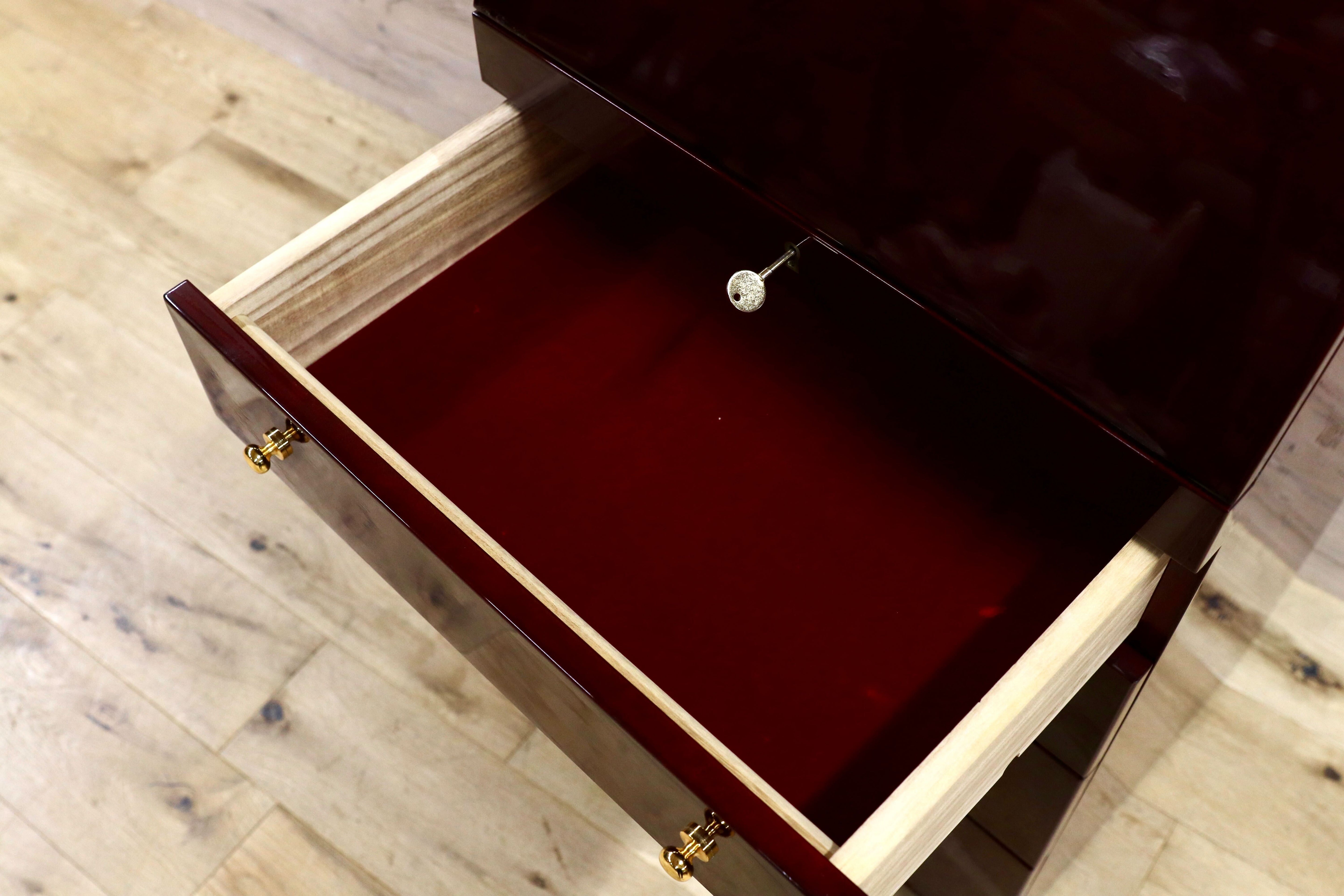 GMHS405○北谷家具 / KIT FURNITURE アクセサリーキャビネット 仔山羊革張り ジュエリーボックス ヴィンテージ 皇室御用達 定価約77万 稀少