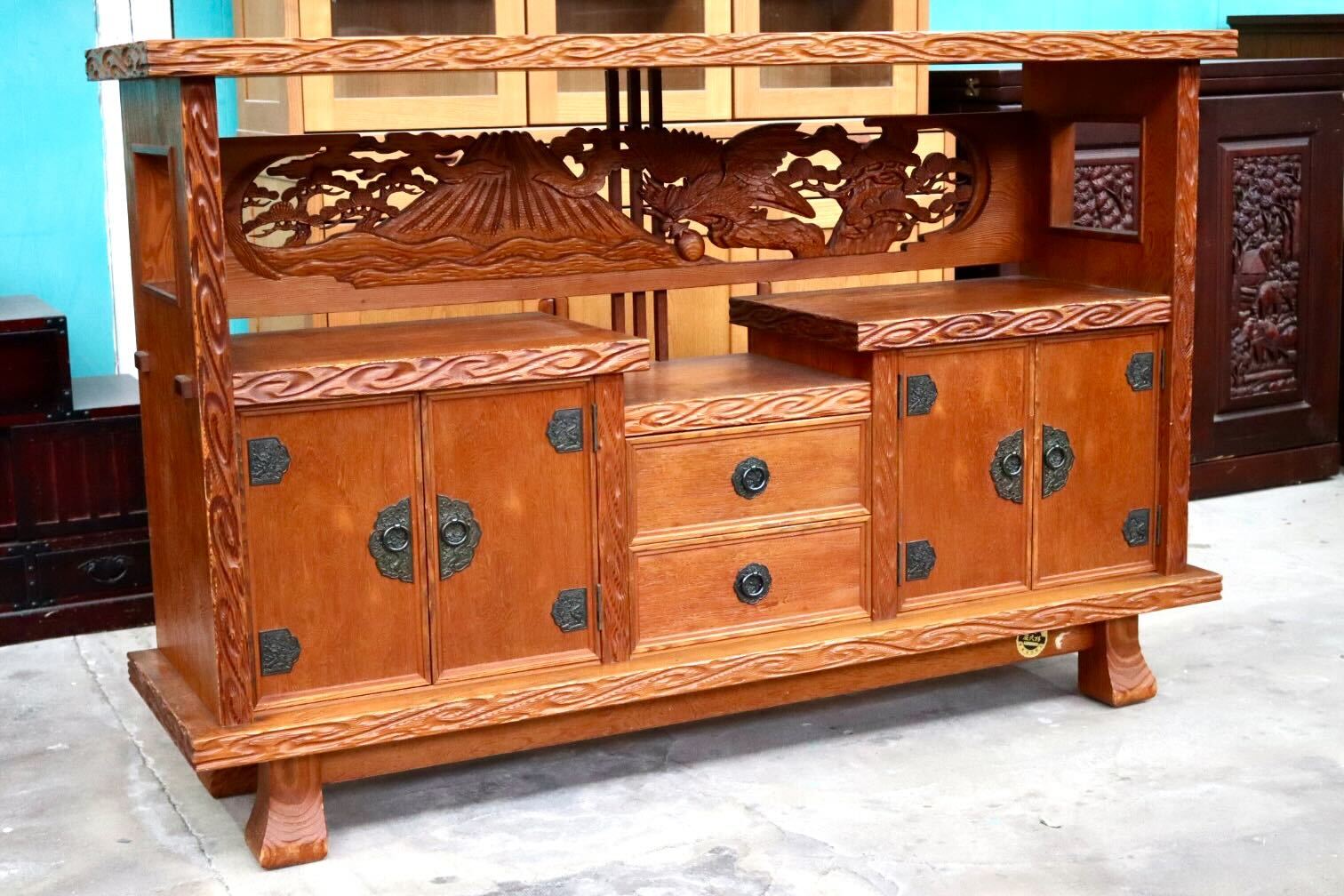 GMIH421○世界遺産屋久杉 茶棚 茶箪笥 飾り棚 サイドボード リビングボード 和室 座敷 古民家 和モダン ヴィンテージ