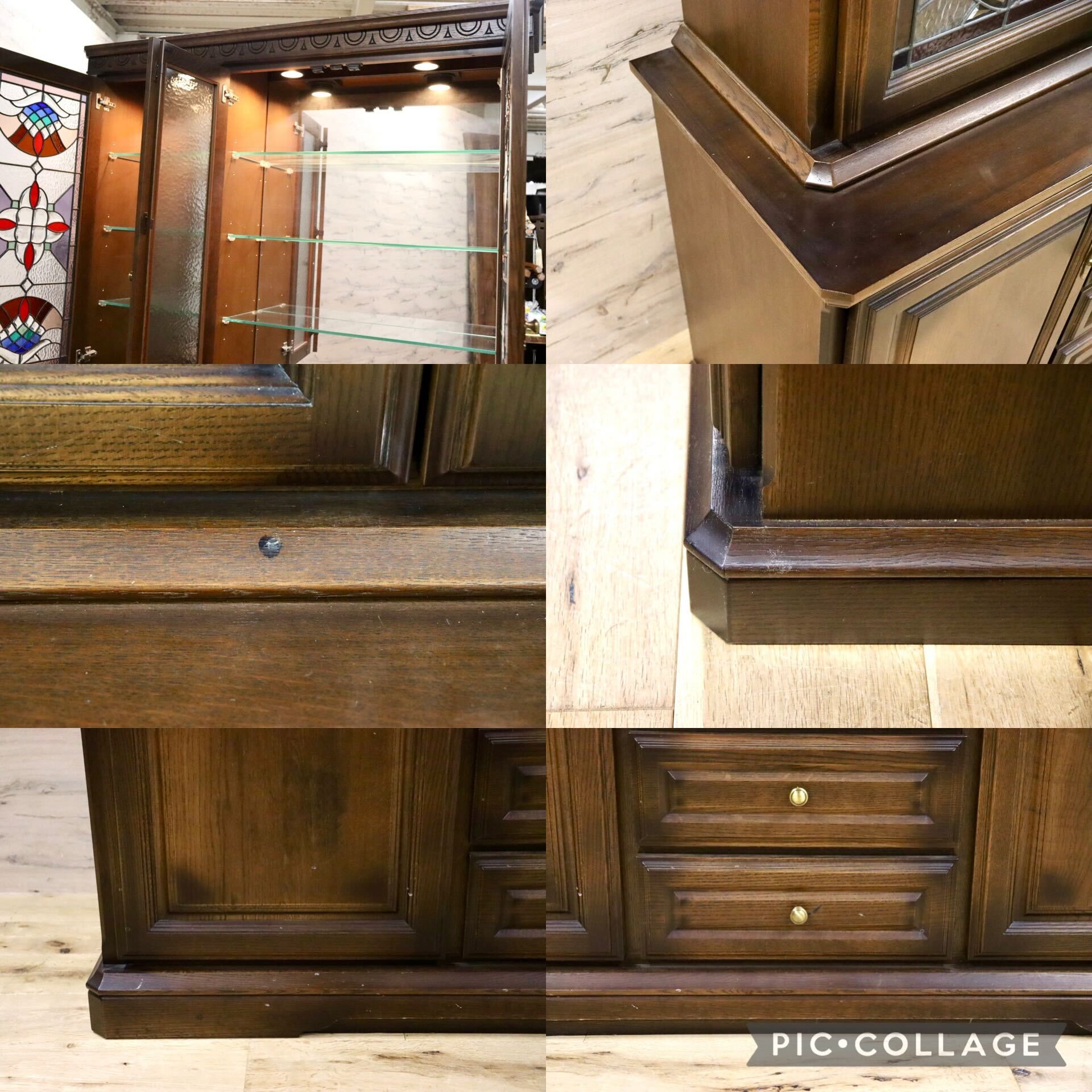 GMHK529○ミランコーポレーション オールドコート 食器棚 カップボード 飾り棚 キャビネット オーク材 ヴィンテージ 高級家具