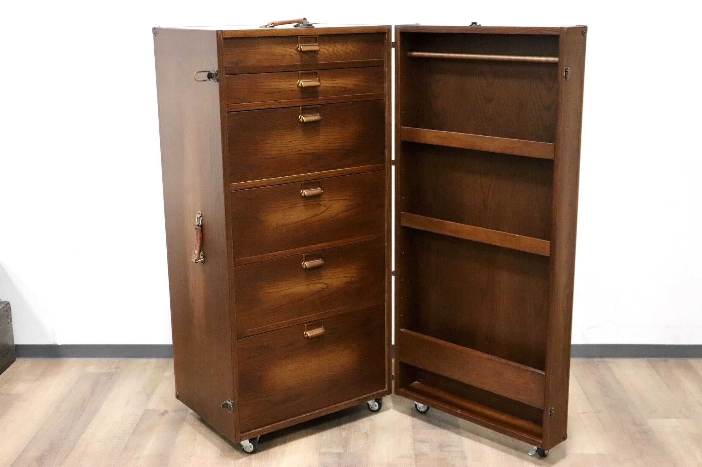 GMHK17○中島制作所 MAGELLAN マゼラン トランクチェスト 6段チェスト 飾り棚 マガジンラック 収納家具 オーク材 アンティーク 大川家具