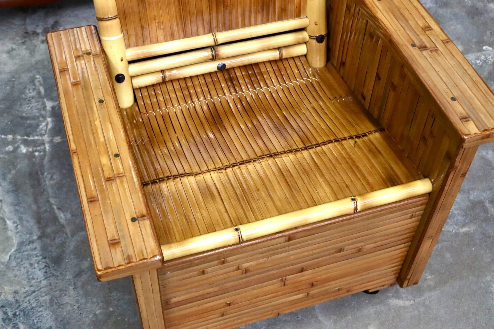 GMIH428○梅里竹芸 1人掛けソファ アームチェア 左高タイプ 高級 真竹 伝統工芸品 キャスター付き 健康椅子 和モダン 定価約25万